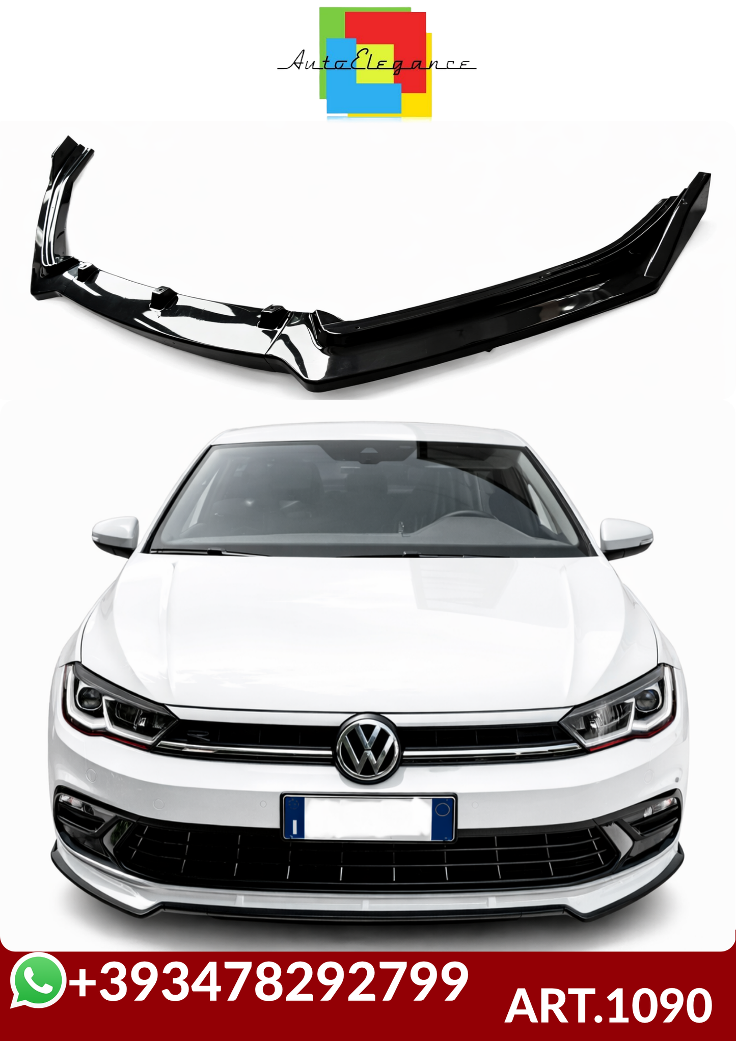 💕ART.1090 SPLITTER VW POLO AW1 STANDARD+ RLINE+GTI EVO NERO LUCIDO 💕
