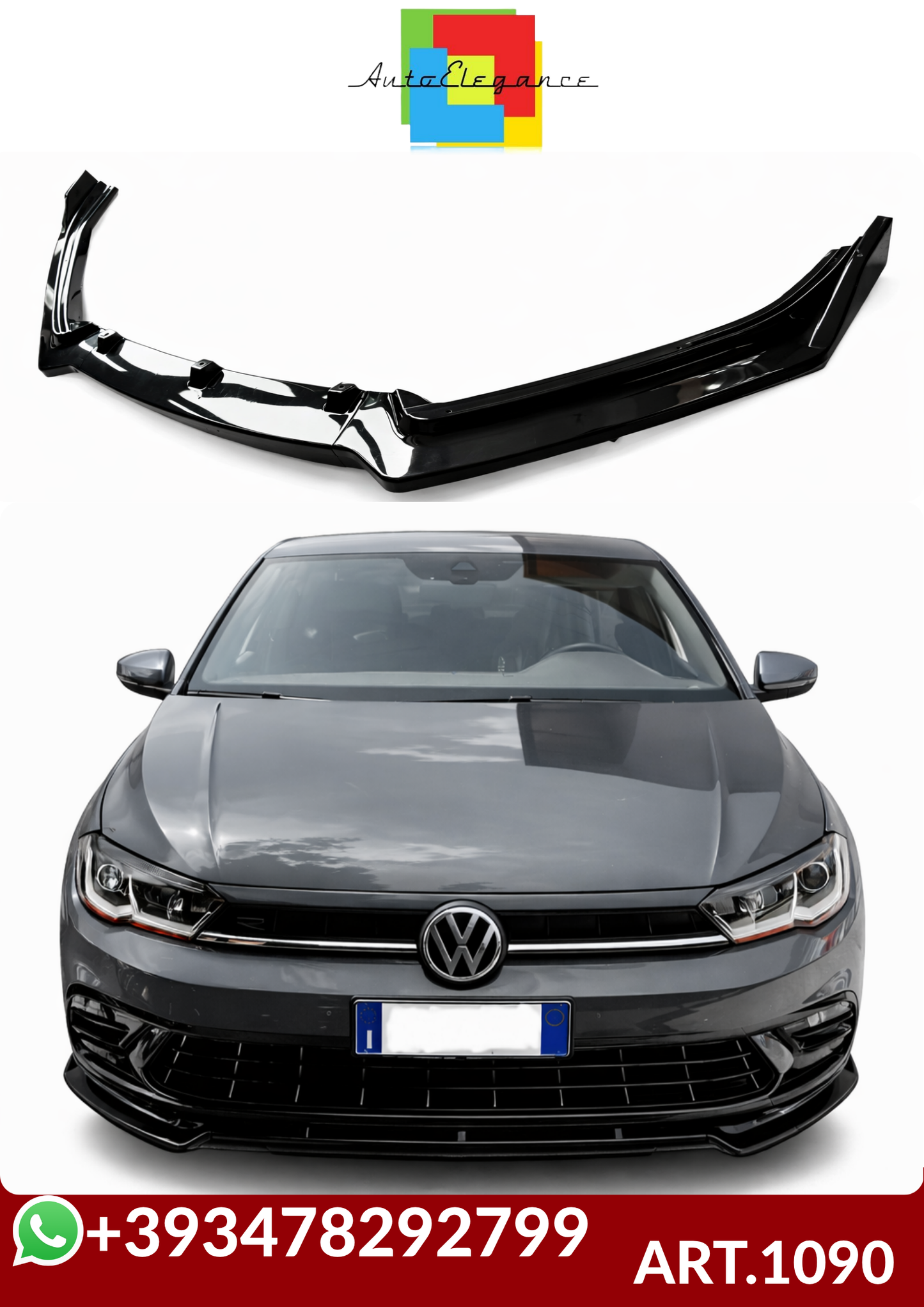 💕ART.1090 SPLITTER VW POLO AW1 STANDARD+ RLINE+GTI EVO NERO LUCIDO 💕