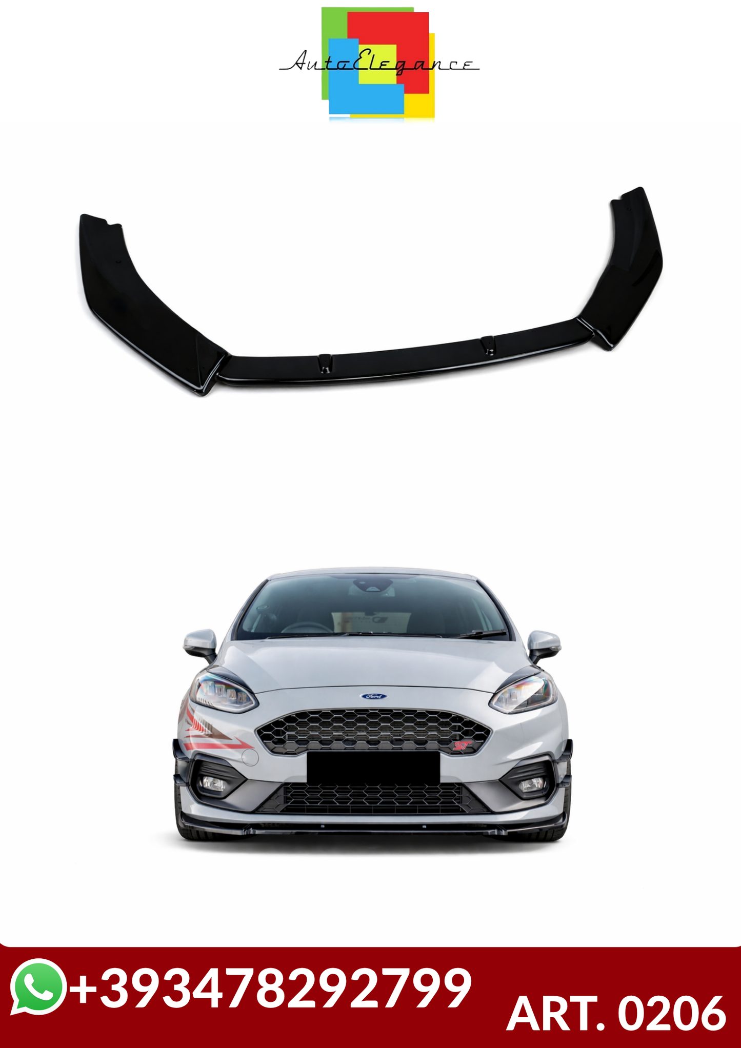 💕ART. 0206 SPLITTER FORD FIESTA MK8 VII ST 2017-2021 NERO LUCIDO  💕