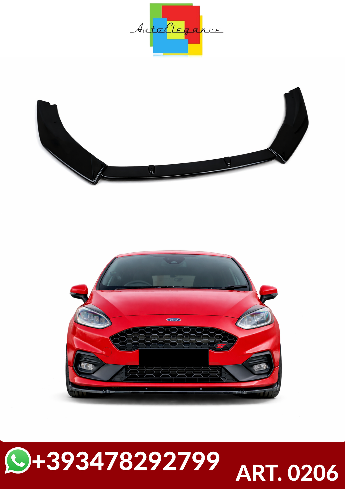 💕ART. 0206 SPLITTER FORD FIESTA MK8 VII ST 2017-2021 NERO LUCIDO  💕