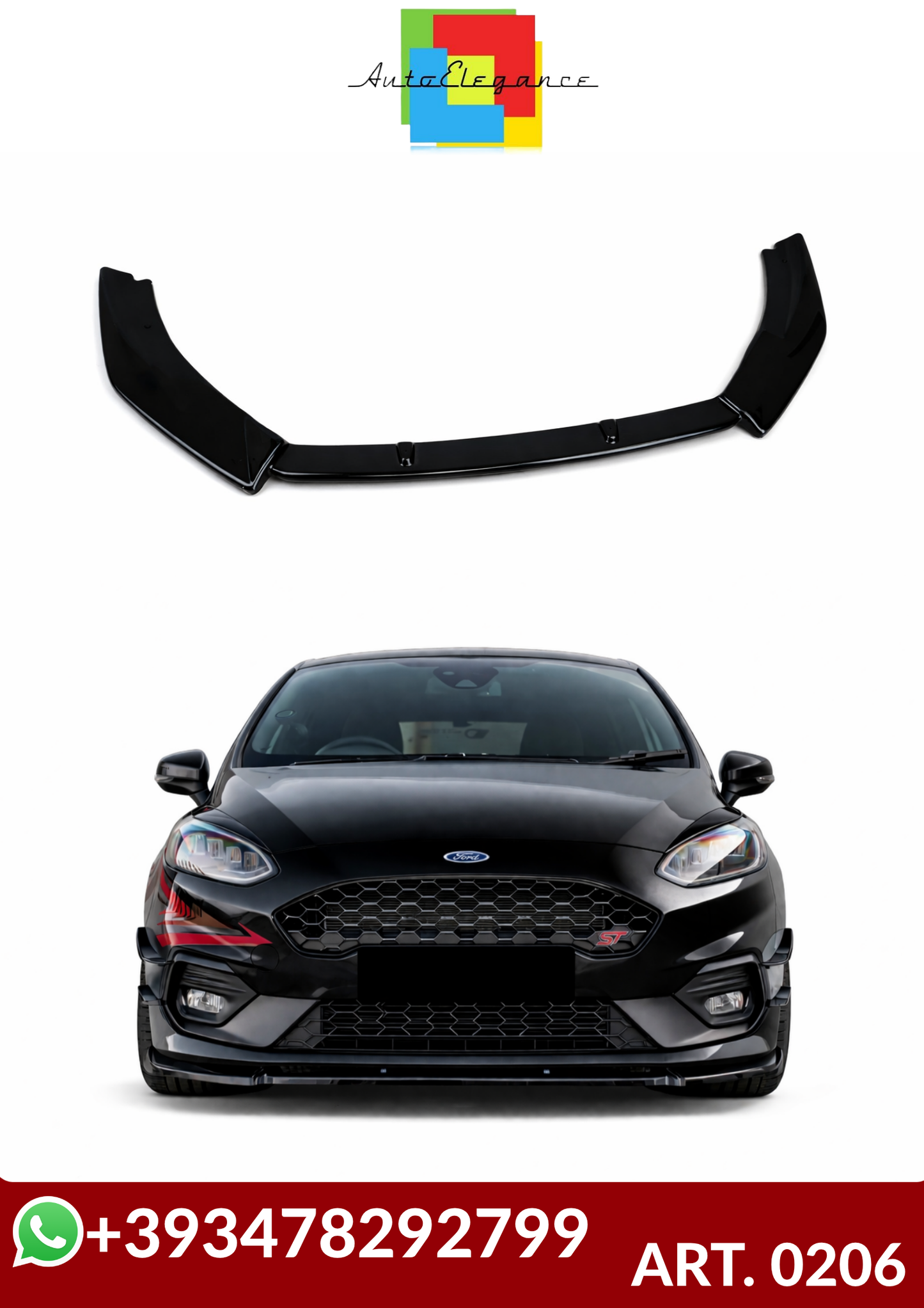 💕ART. 0206 SPLITTER FORD FIESTA MK8 VII ST 2017-2021 NERO LUCIDO  💕