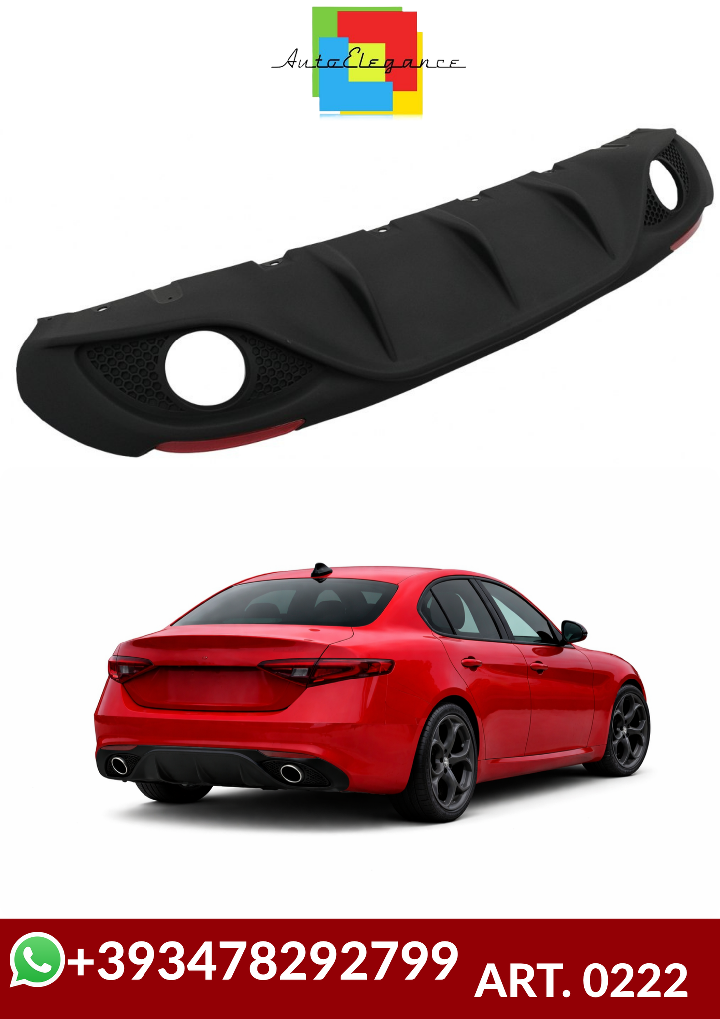 💕ART. 0222  DIFFUSORE ALFA ROMEO GIULIA 16-21 LOOK VELOCE OPACO+TERMINALI 💕