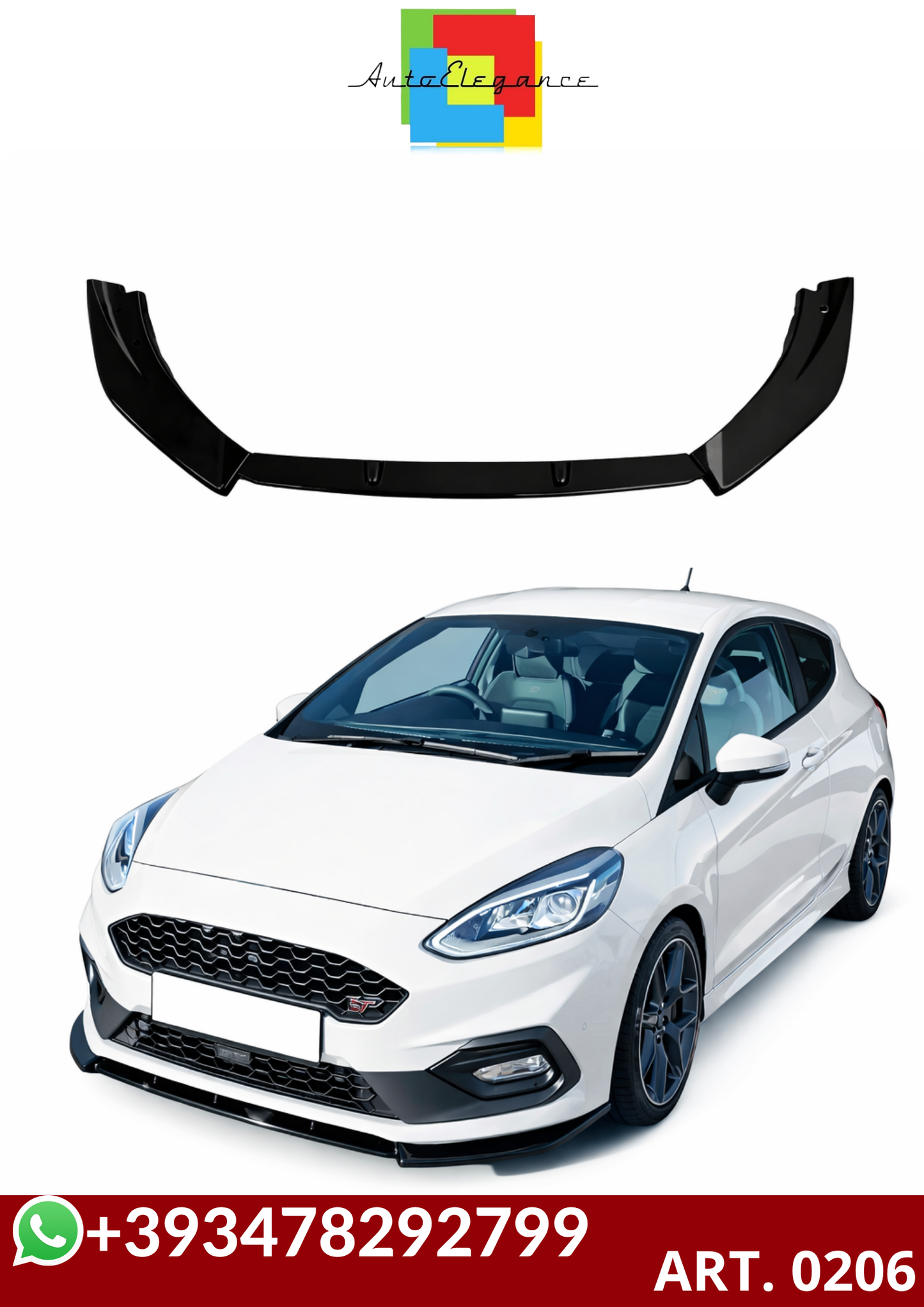 💕ART. 0206 SPLITTER FORD FIESTA MK8 VII ST 2017-2021 NERO LUCIDO 💕