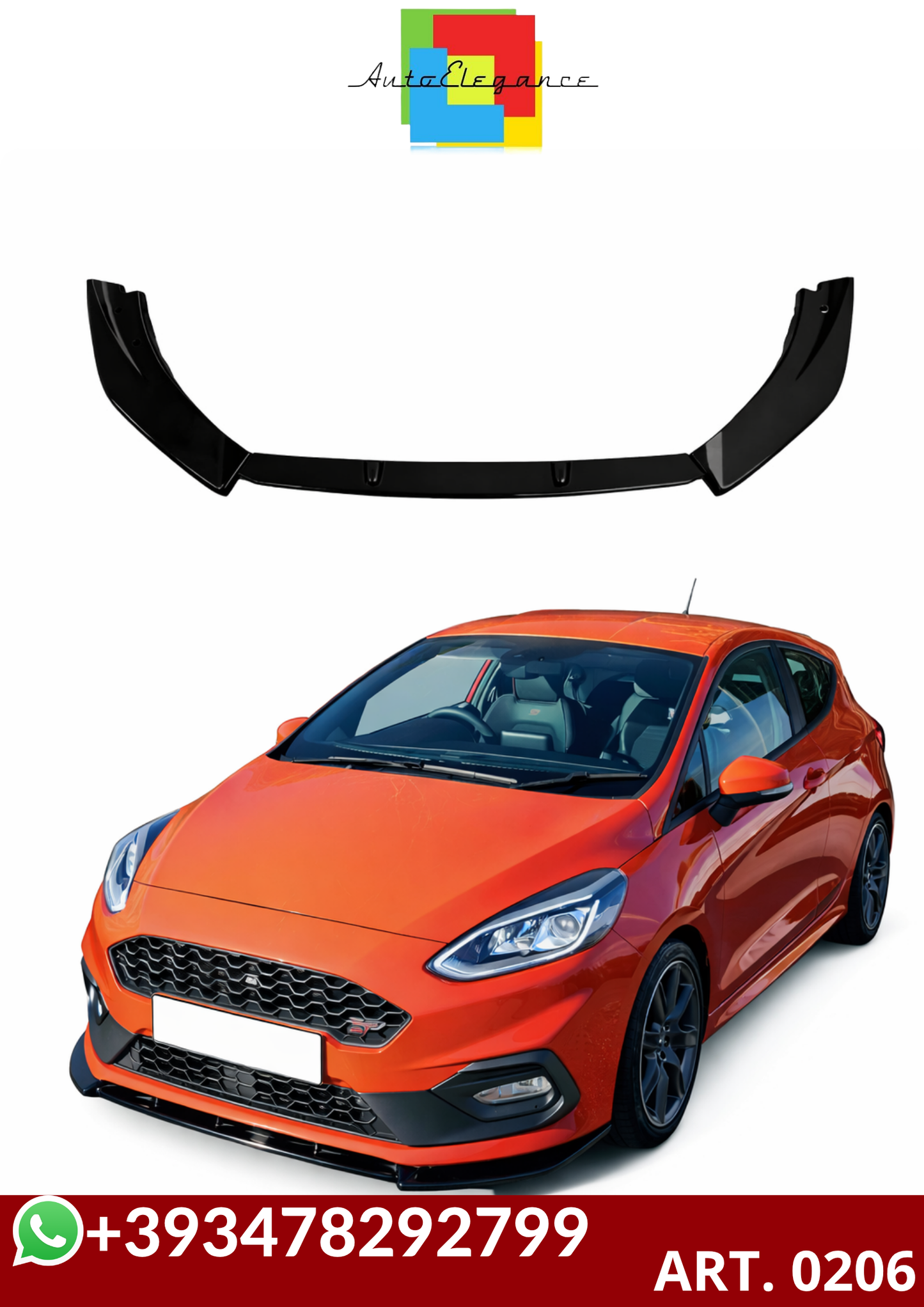 💕ART. 0206 SPLITTER FORD FIESTA MK8 VII ST 2017-2021 NERO LUCIDO 💕