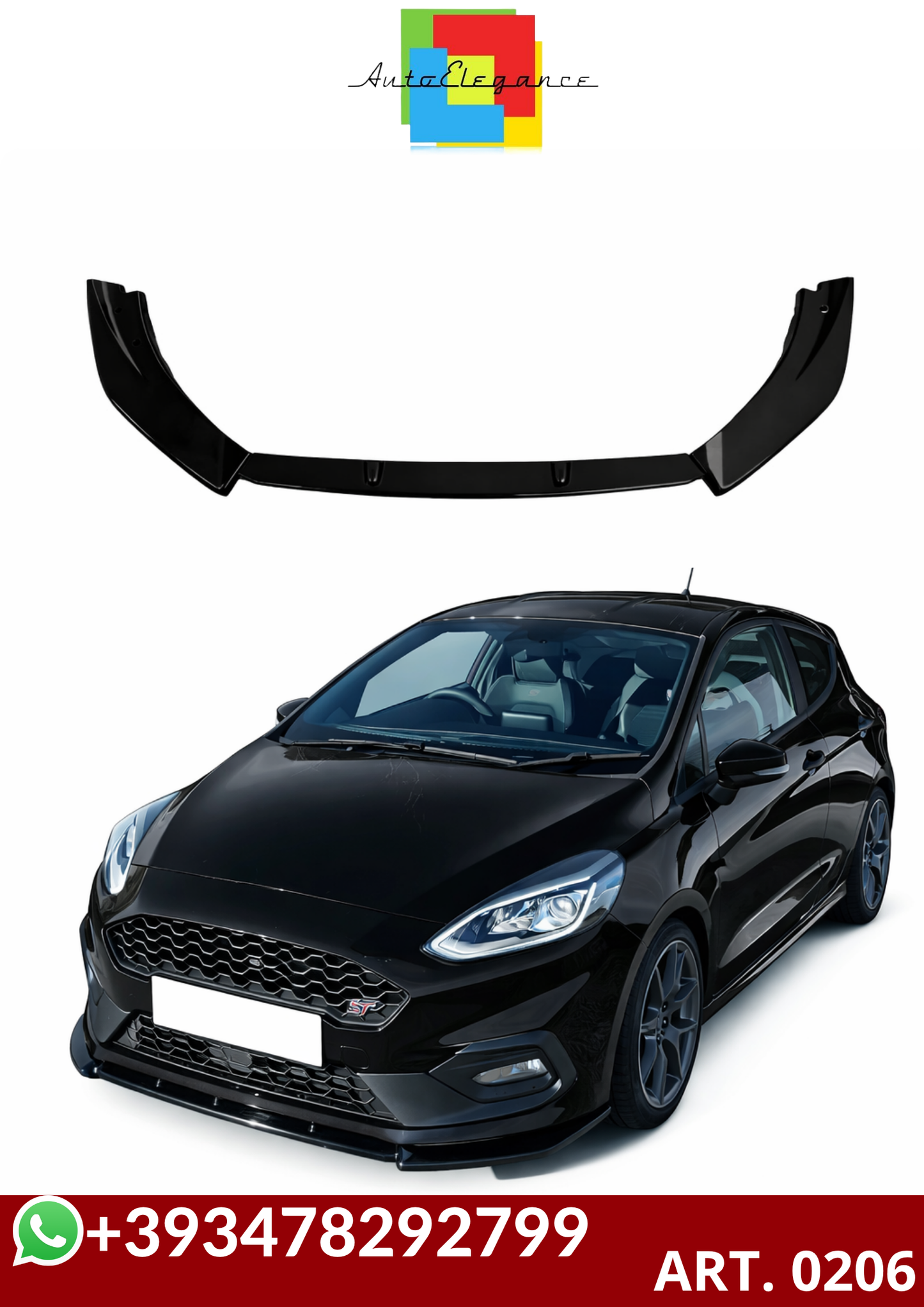 💕ART. 0206 SPLITTER FORD FIESTA MK8 VII ST 2017-2021 NERO LUCIDO 💕
