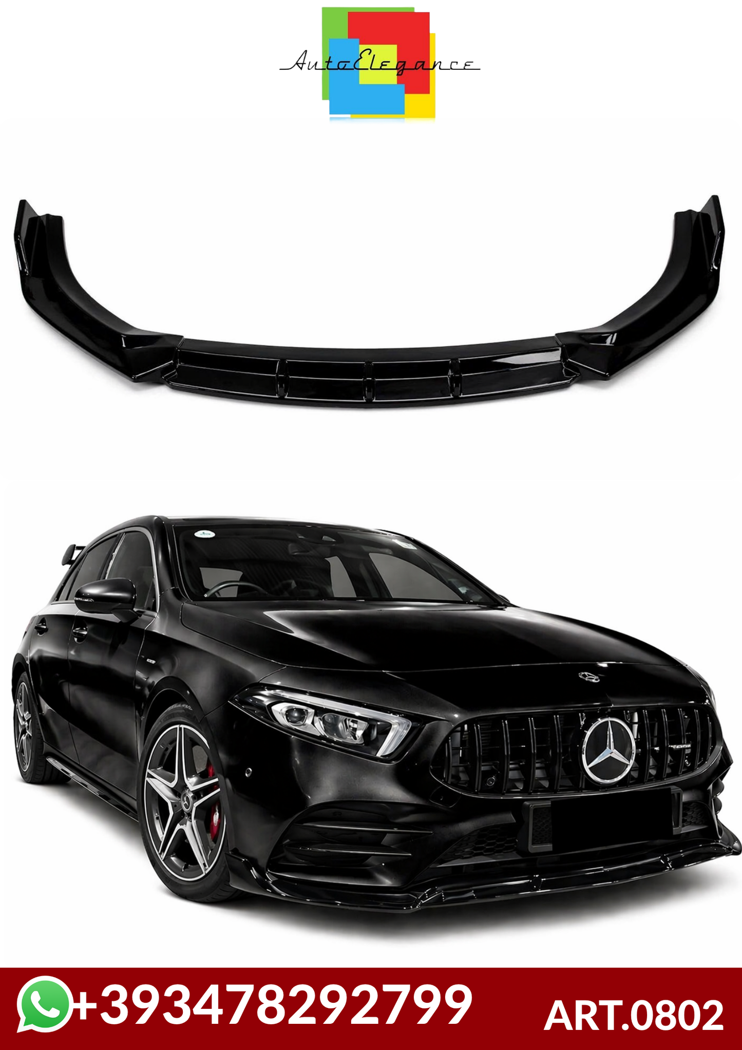 💕ART.0802 SPLITTER M.BENZ CLASSE A W177 AMG LOOK BRABUS NERO LUCIDO 3 PEZZI💕