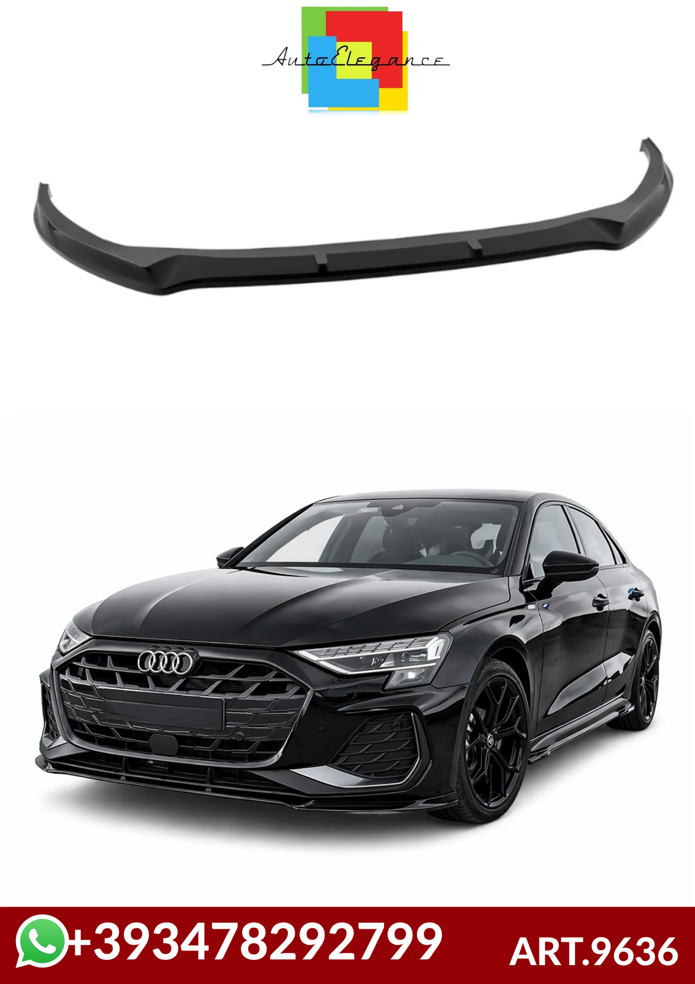 💕ART.9636 Splitter anteriore Audi S3 / A3 S-Line 8Y Facelift NERO LUCIDO💕
