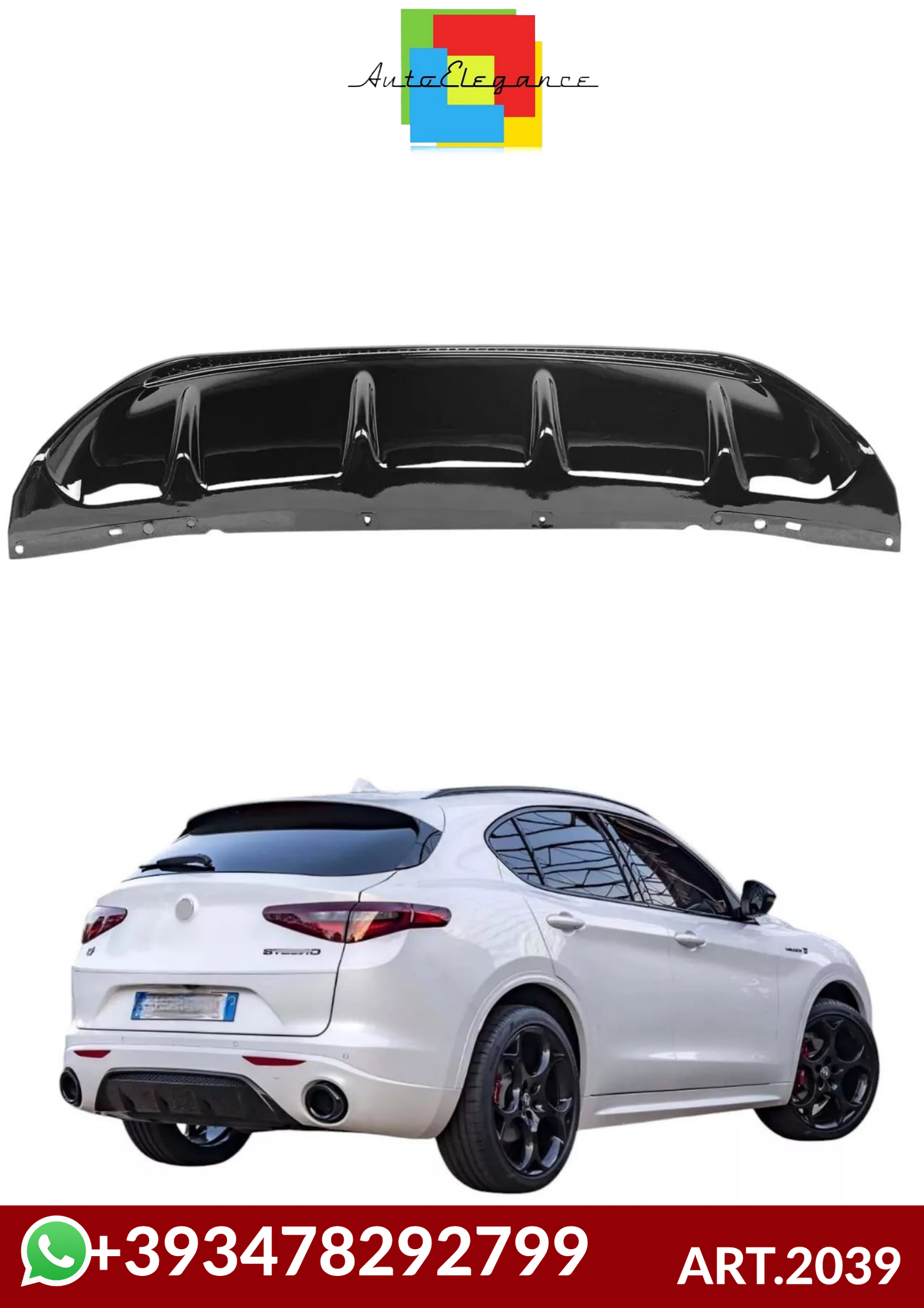 💕ART.2039 DIFFUSORE ALFA ROMEO STELVIO 949 2016-2020 NERO LUCIDO💕
