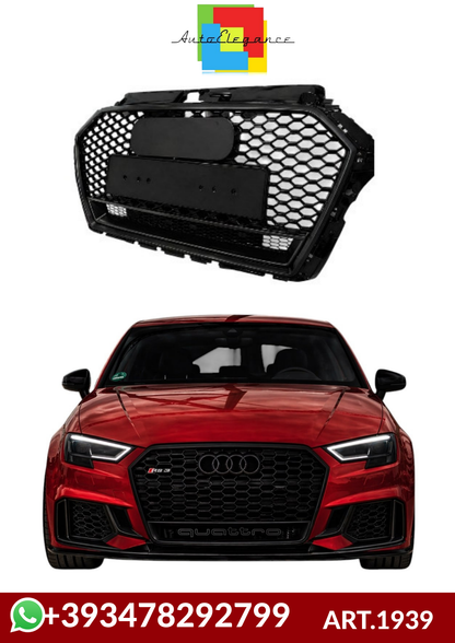 💕ART. 1939 GRIGLIA AUDI A3 8V 2016-2020 LOOK RS3 QUATTRO NERO LUCIDO 💕
