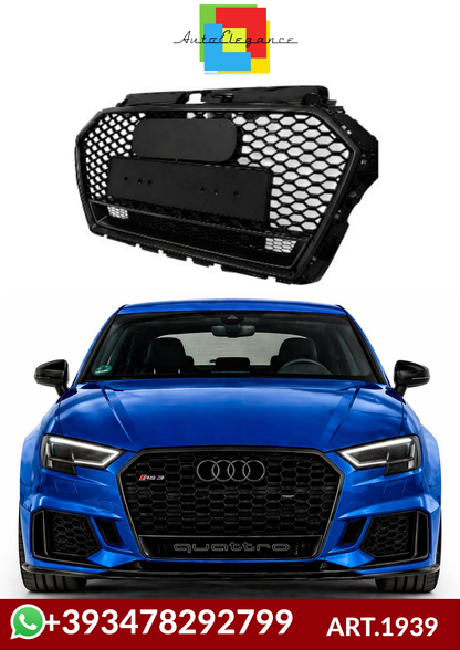 💕ART. 1939 GRIGLIA AUDI A3 8V 2016-2020 LOOK RS3 QUATTRO NERO LUCIDO 💕