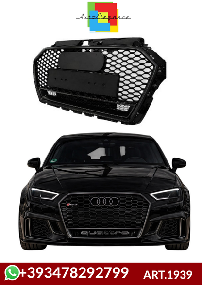 💕ART. 1939 GRIGLIA AUDI A3 8V 2016-2020 LOOK RS3 QUATTRO NERO LUCIDO 💕