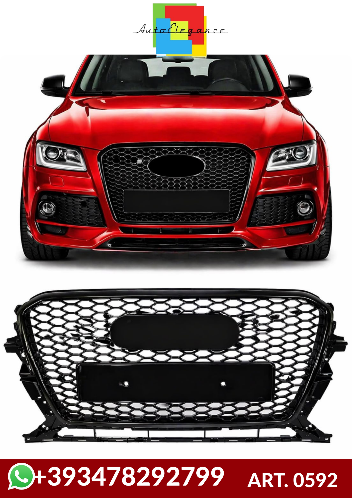 💕ART. 0592 GRIGLIA AUDI Q5 8R 2012-2016 LOOK RSQ5 NERO LUCIDO 💕