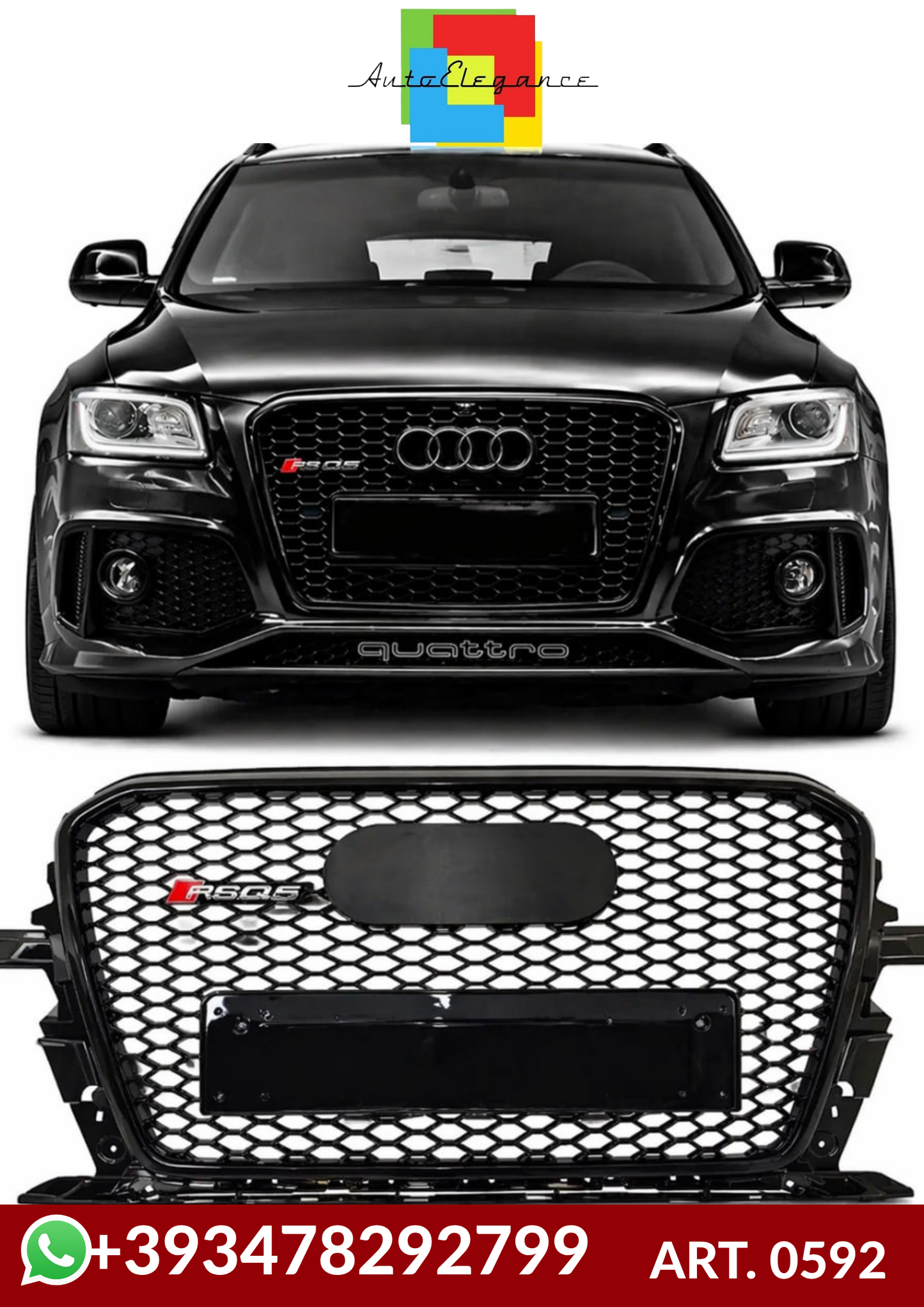 💕ART. 0592 GRIGLIA AUDI Q5 8R 2012-2016 LOOK RSQ5 NERO LUCIDO 💕