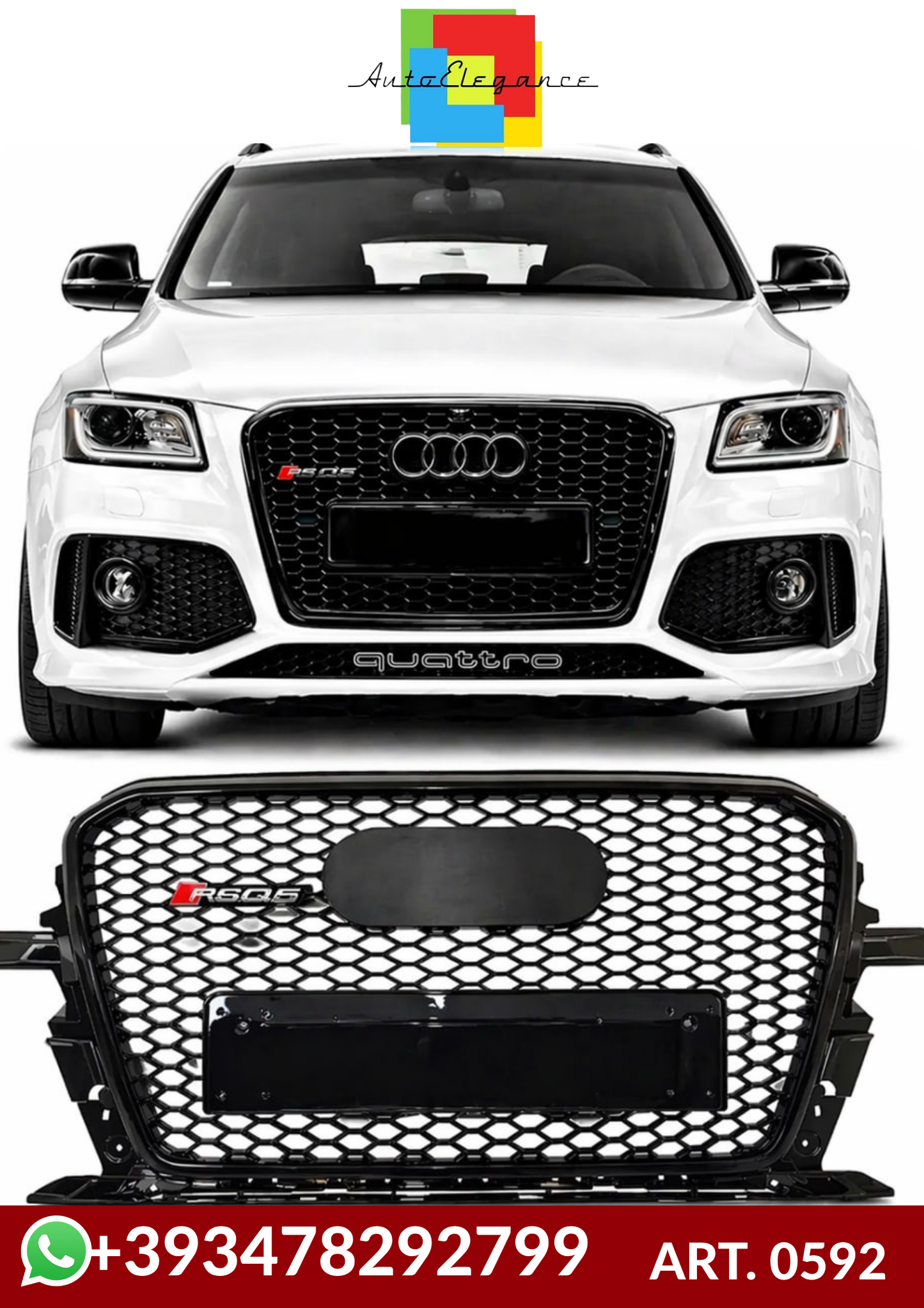 💕ART. 0592 GRIGLIA AUDI Q5 8R 2012-2016 LOOK RSQ5 NERO LUCIDO 💕