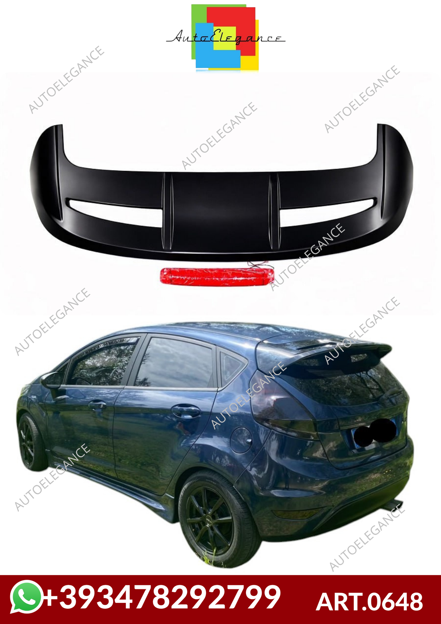 💕ART.0648 SPOILER FORD  FIESTA MK7 2008-2017 LOOK ST NERO LUCIDO 💕