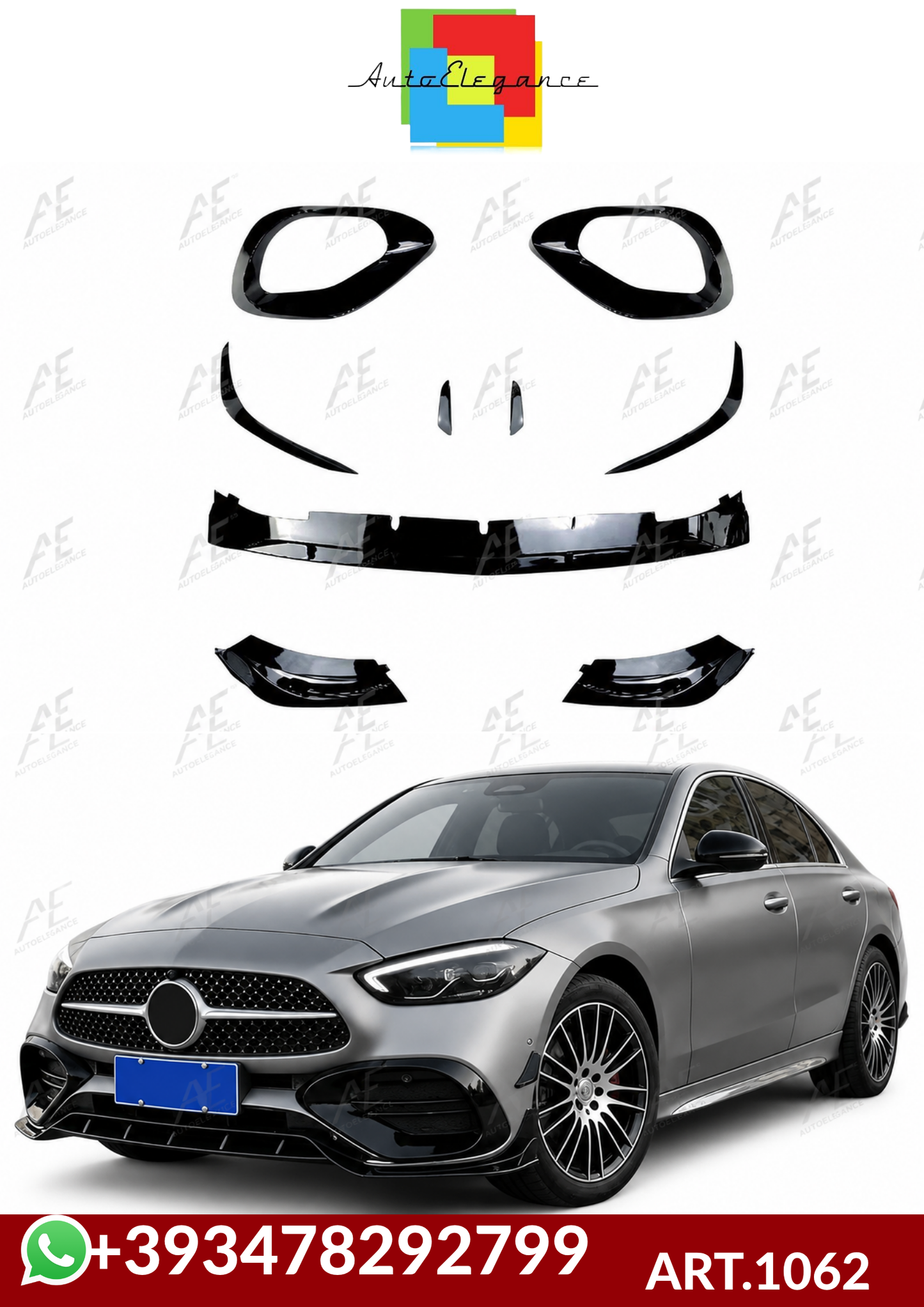 💕ART.1062 KIT AERO ANTERIORE MERCEDES CLASSE C W206 2021 AMG NERO LUCIDO💕