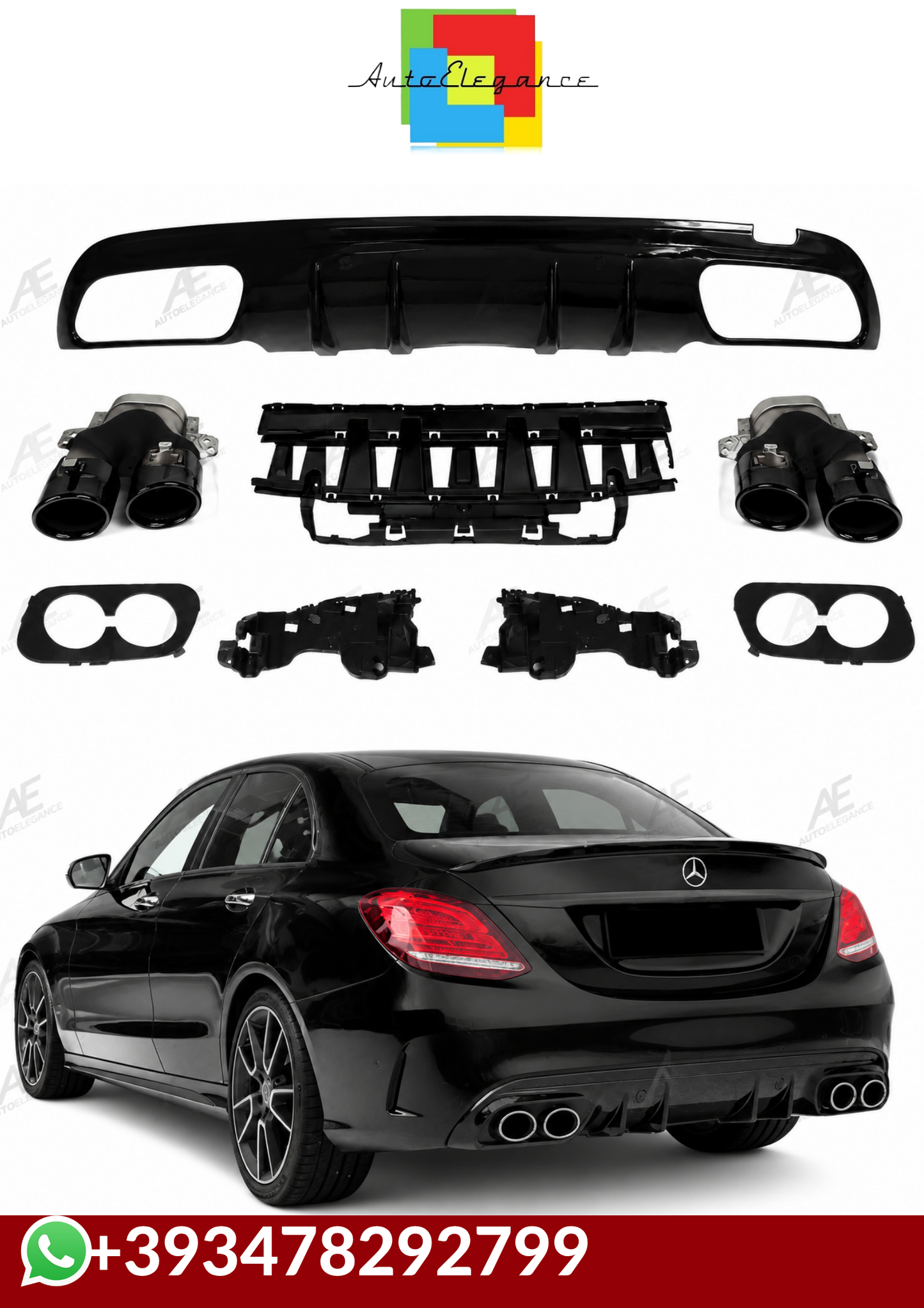 💕DIFFUSORI  MERCEDES CLASSE C W205   C43 NERO LUCIDO💕