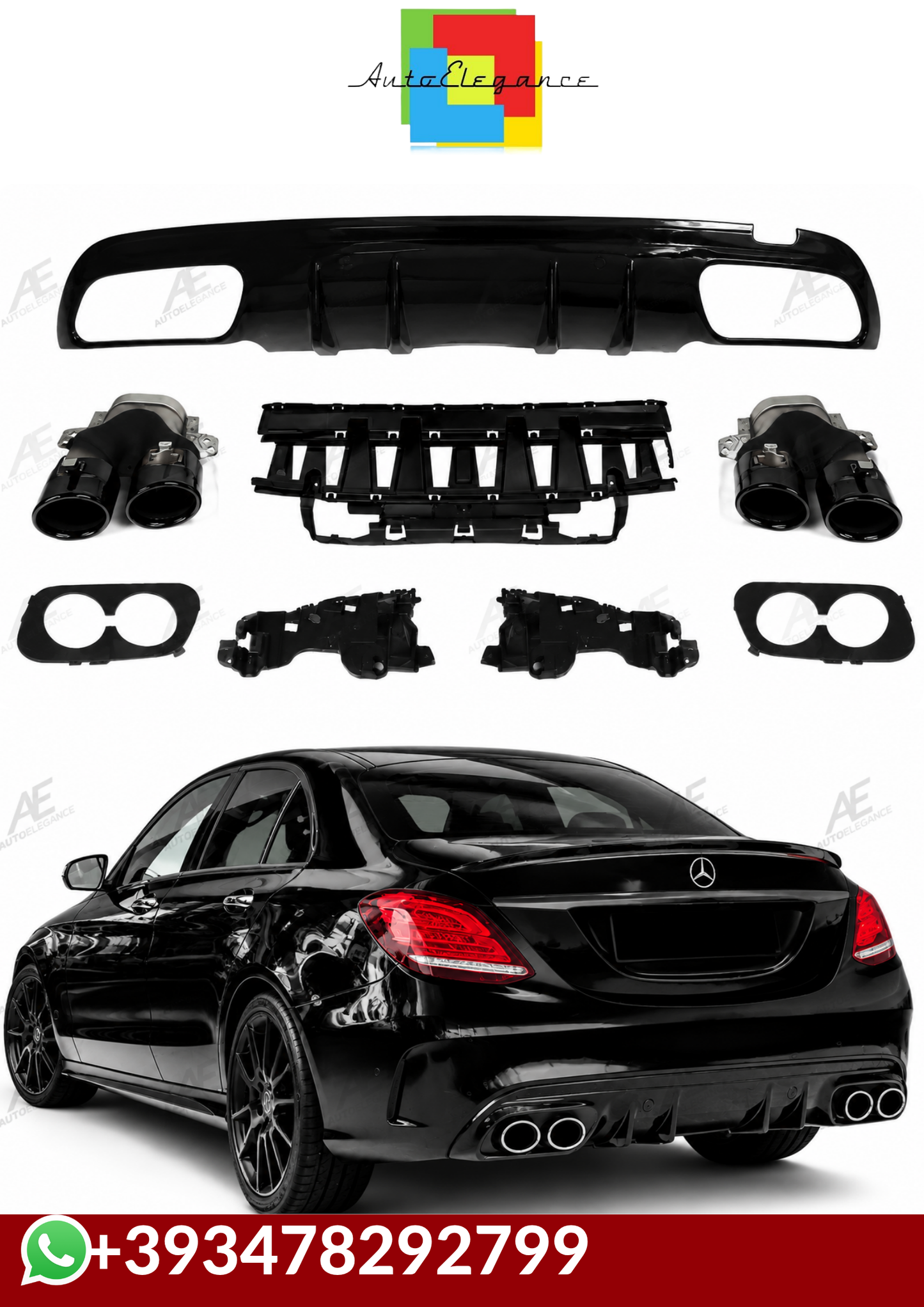 💕DIFFUSORI  MERCEDES CLASSE C W205   C43 NERO LUCIDO💕