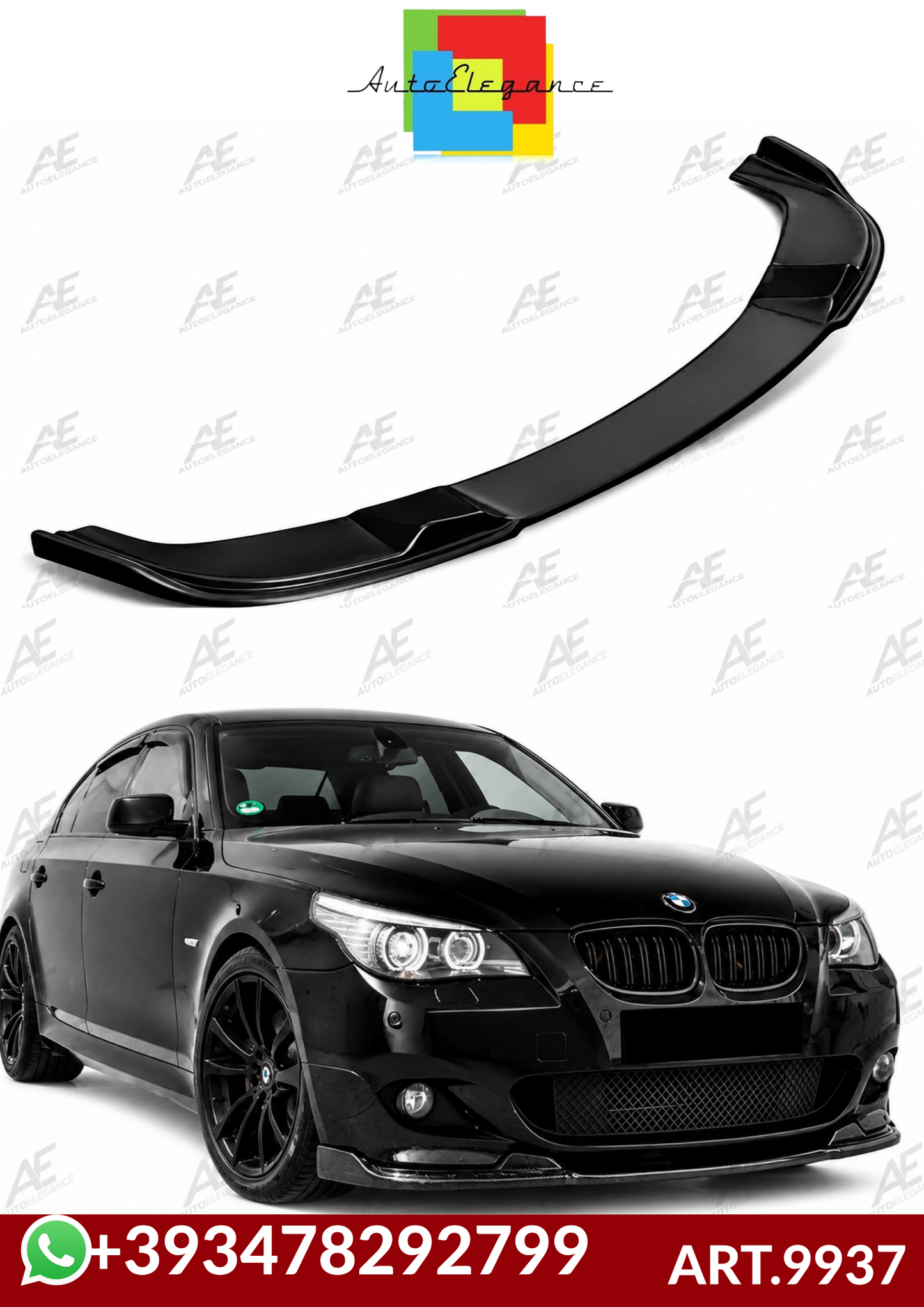 💕ART.9937 SPLITTER BMW 5 E60 2003+ SOLO PER PARAURTI MTECH NERO LUCIDO💕