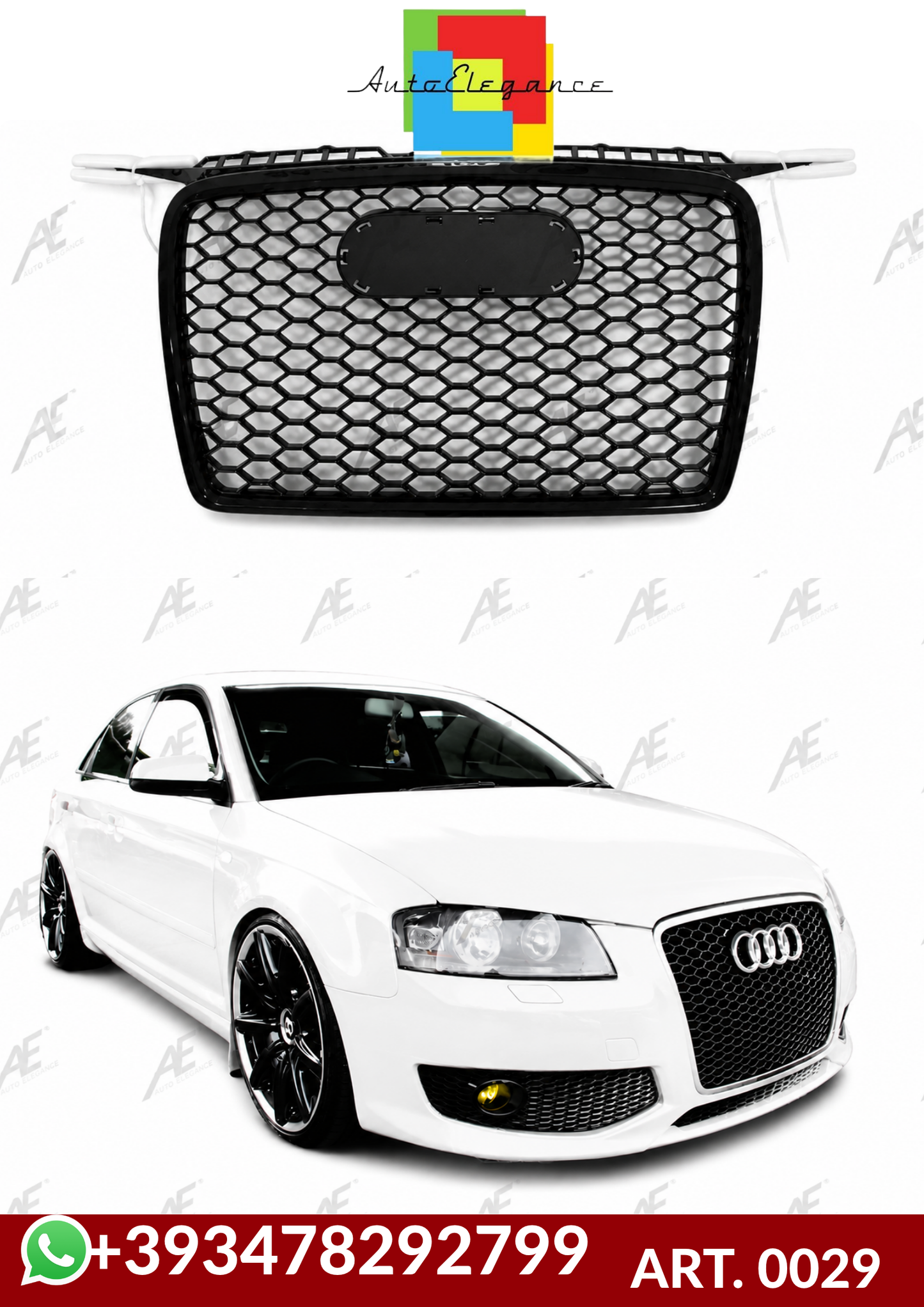 💕ART. 0029 GRIGLIA AUDI A3 8P 2004-2008 LOOK RS3 NERO  LUCIDO💕