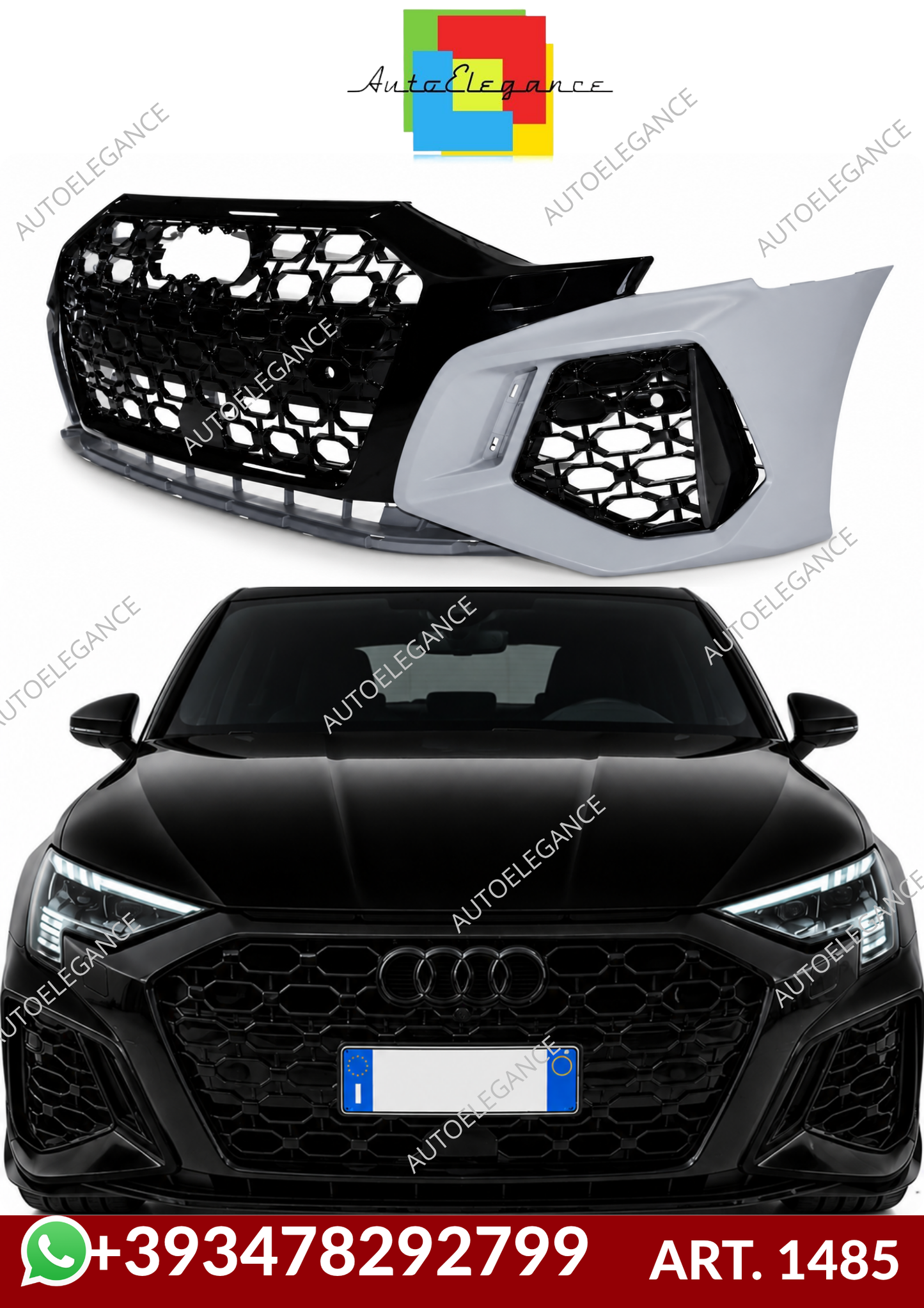 💕ART. 1485 PARAURTI ANTERIORE AUDI A3 8Y 2020-2023 LOOK RS3 SEDAN SPORTBACK💕