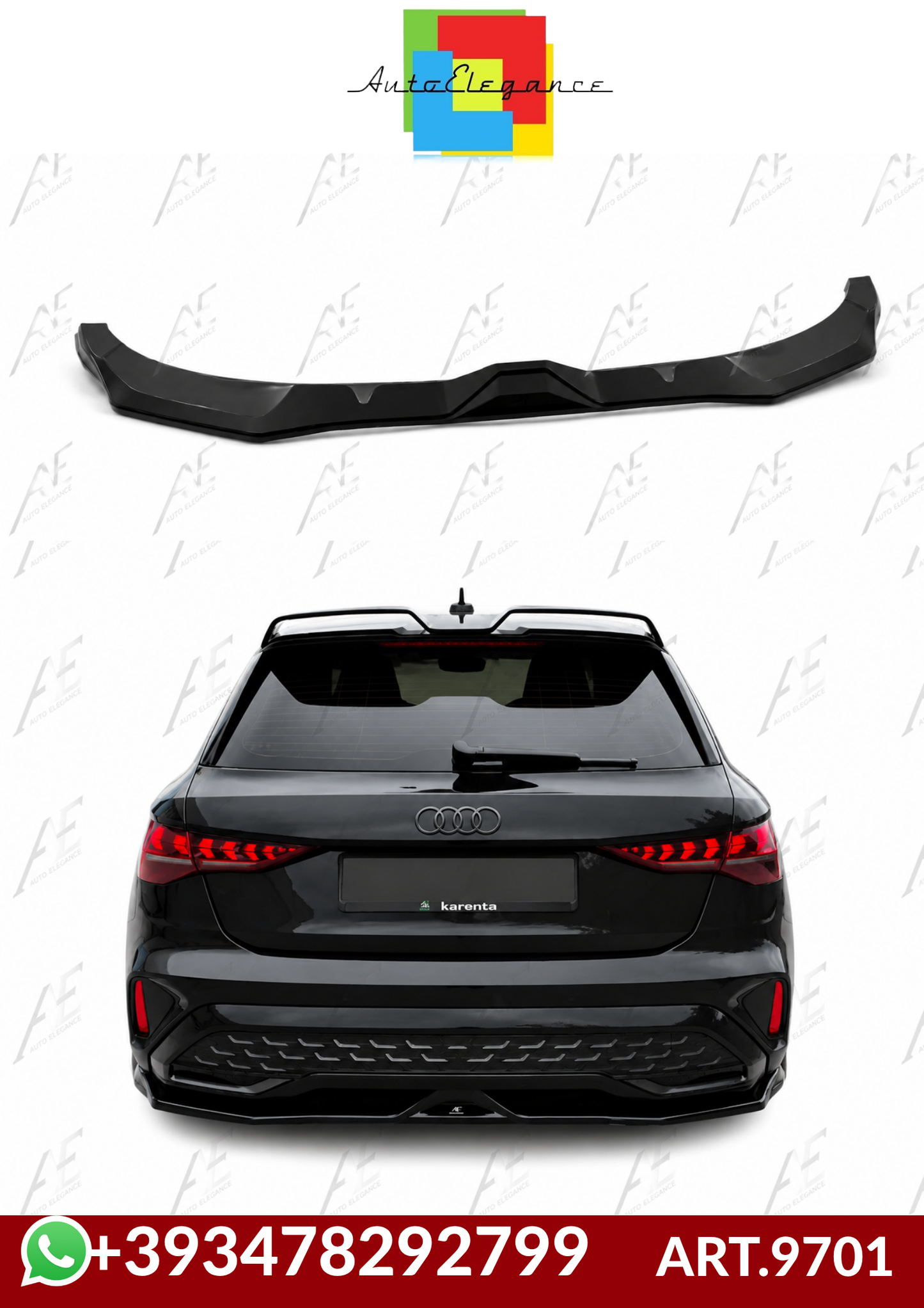 💕ART.9701  Splitter posteriore Audi A3 S-Line 8Y Faceback NERO LUCIDO💕