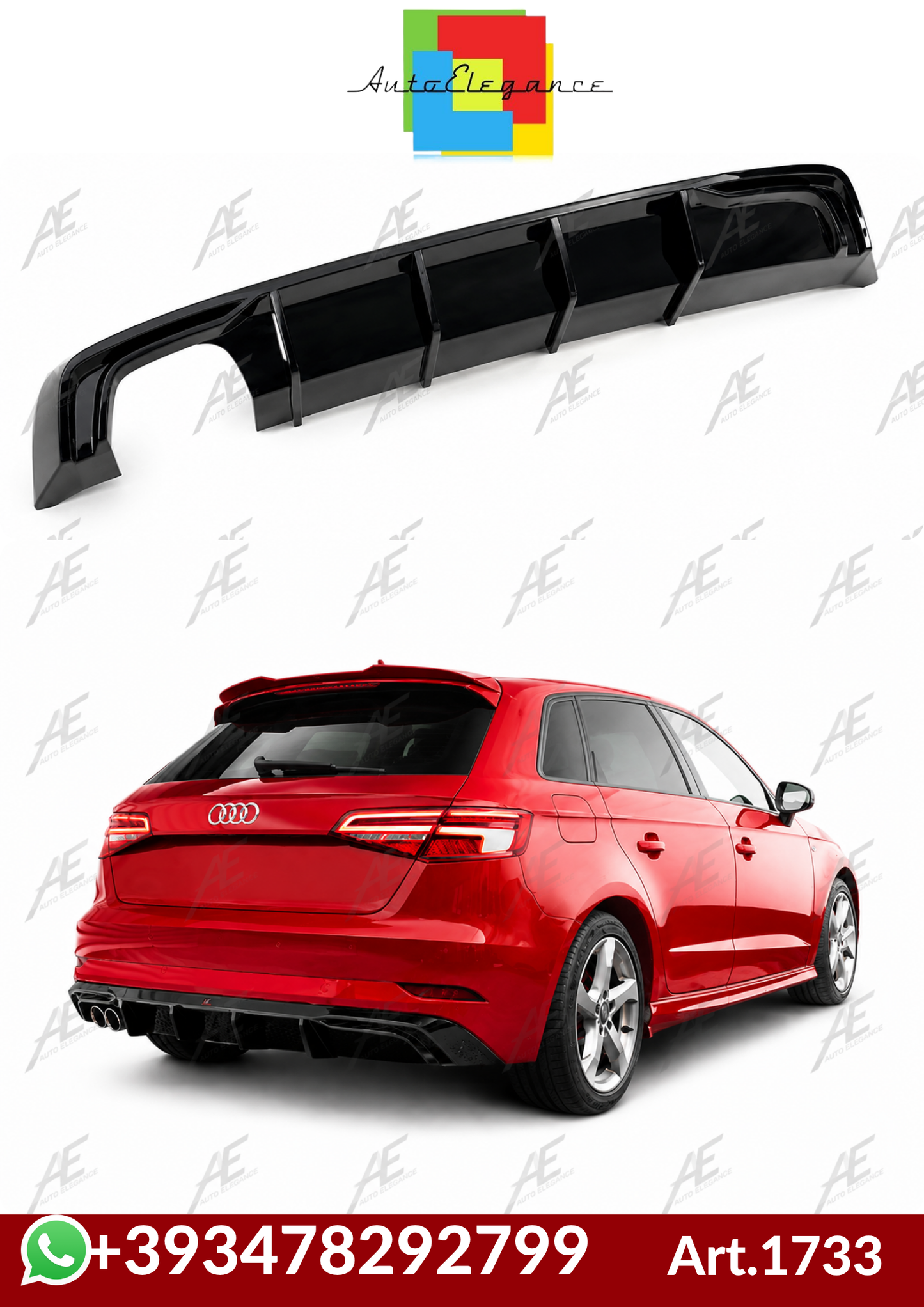 💕Art.1733 Diffusore rs3 per audi a3 8v 2017+ restyling solo paraurti standard💕