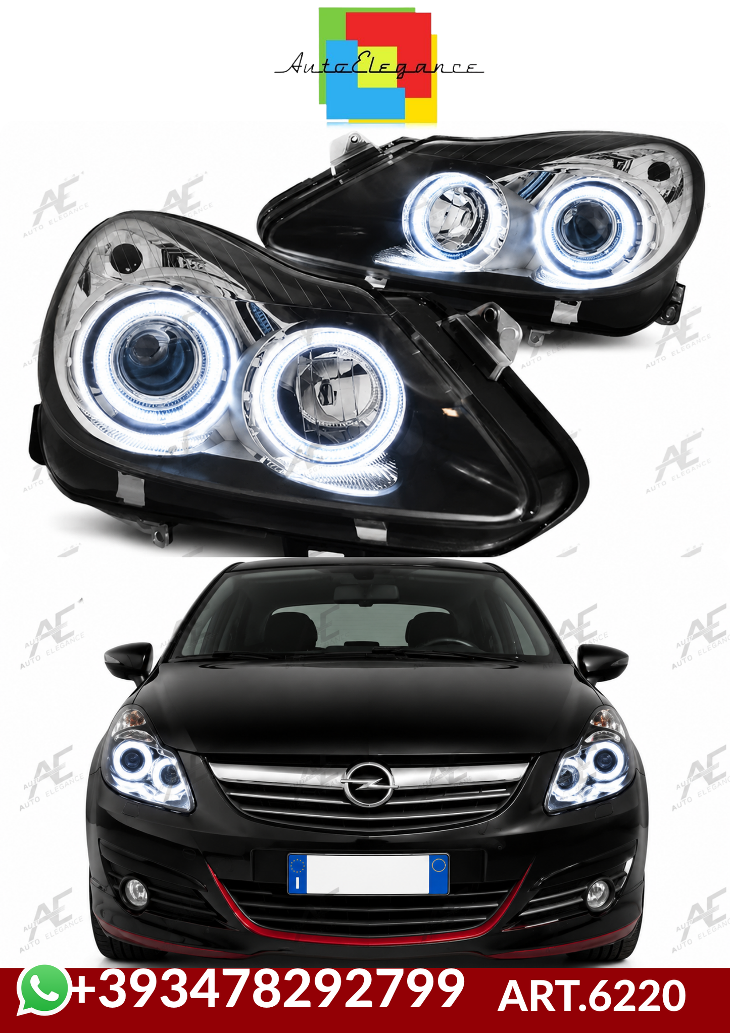 💕ART.6220  FARI ANTERIORI  OPEL CORSA D 2006-2011 OCCHI D'ANGELO NERO 💕