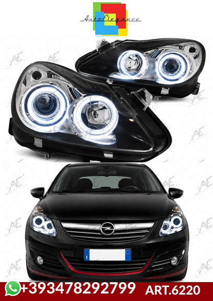 💕ART.6220  FARI ANTERIORI  OPEL CORSA D 2006-2011 OCCHI D'ANGELO NERO 💕