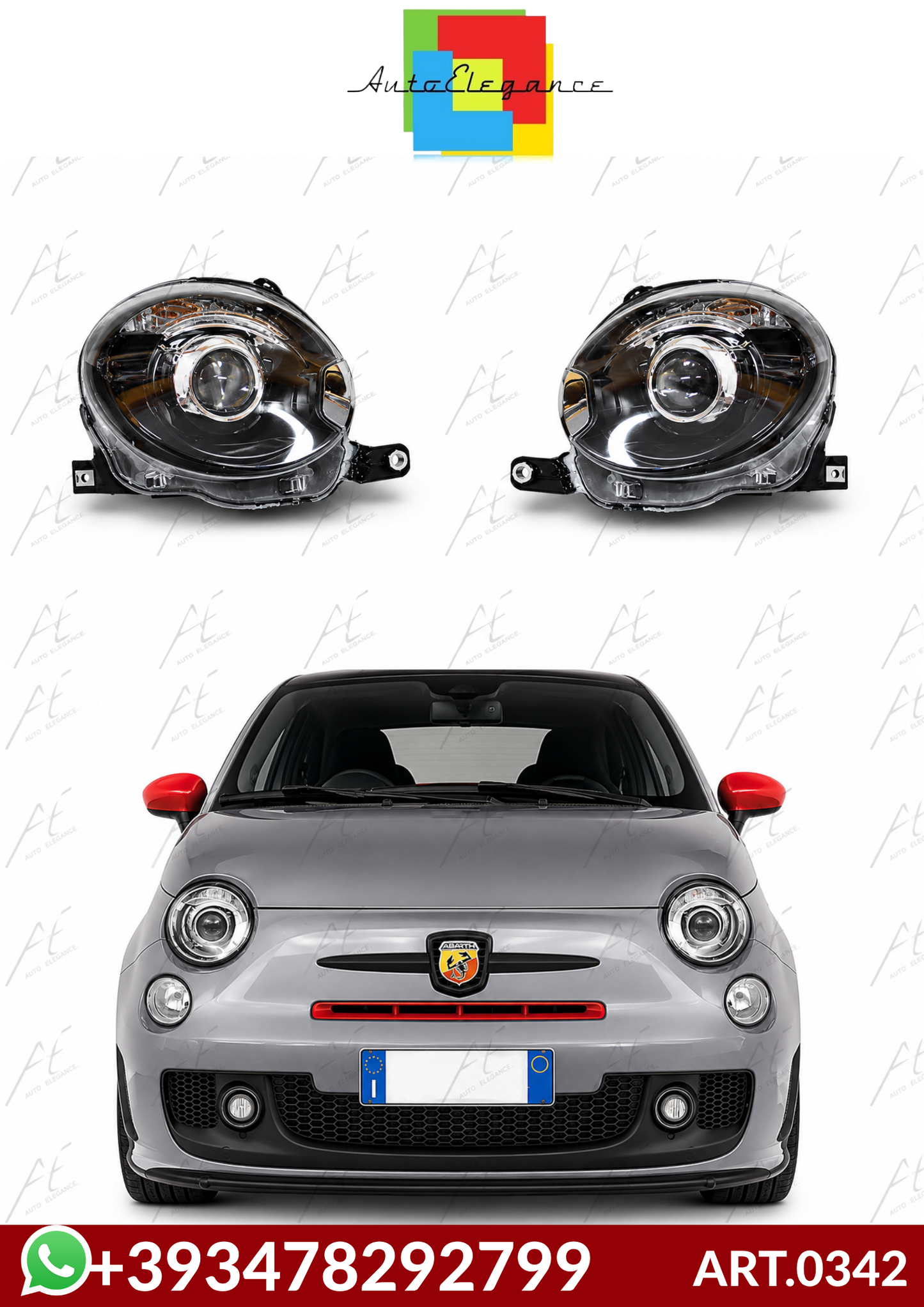 💕ART.0342 FARI ANTERIORI FIAT 500 2007-2015 LENTICOLARI NERI💕