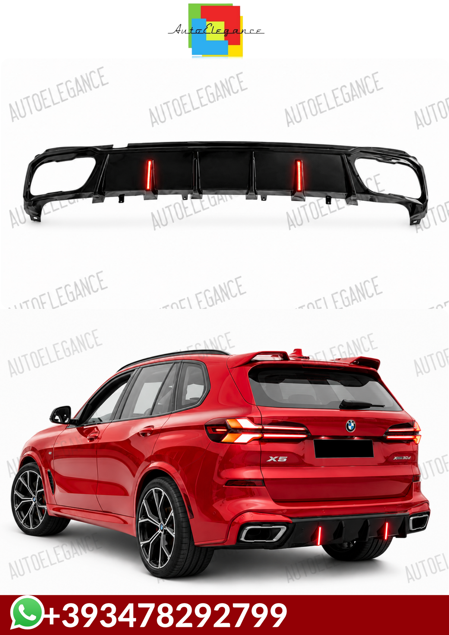 💕DIFFUSORI  BMW X5 G05 LCI M SPORT  CON LED NERO  LUCIDO 💕