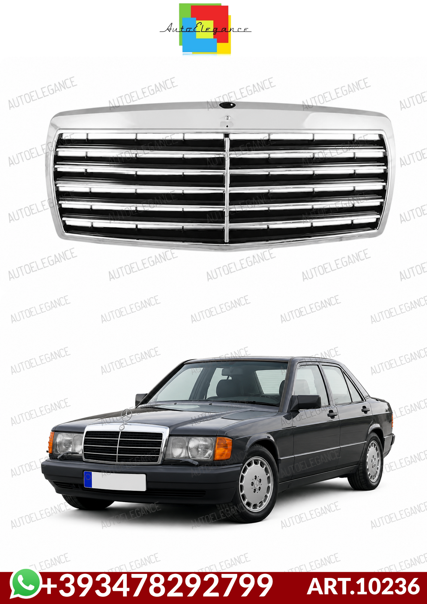 💕ART.10236 GRIGLIA MERCEDES 190 W201 82-93 LOOK AVANTGARDE CROMATA💕