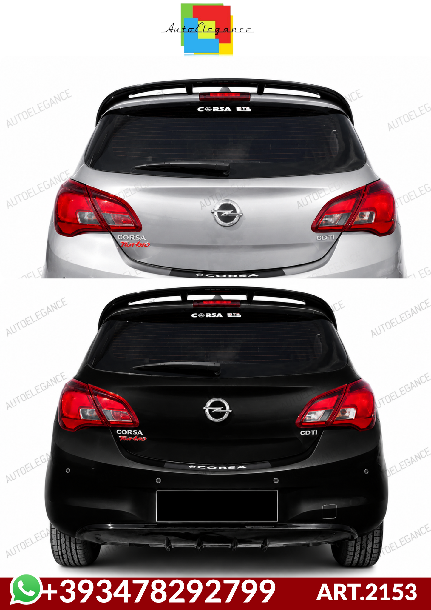 💕ART.2153 SPOILER CORSA E 5 PORTE 2014-2019 NERO LUCIDO💕