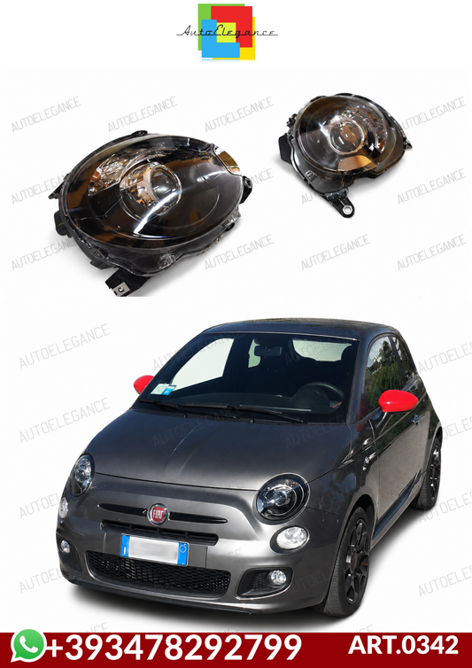 💕ART.0342 FARI ANTERIORI FIAT 500 2007-2015 LENTICOLARI NERI💕