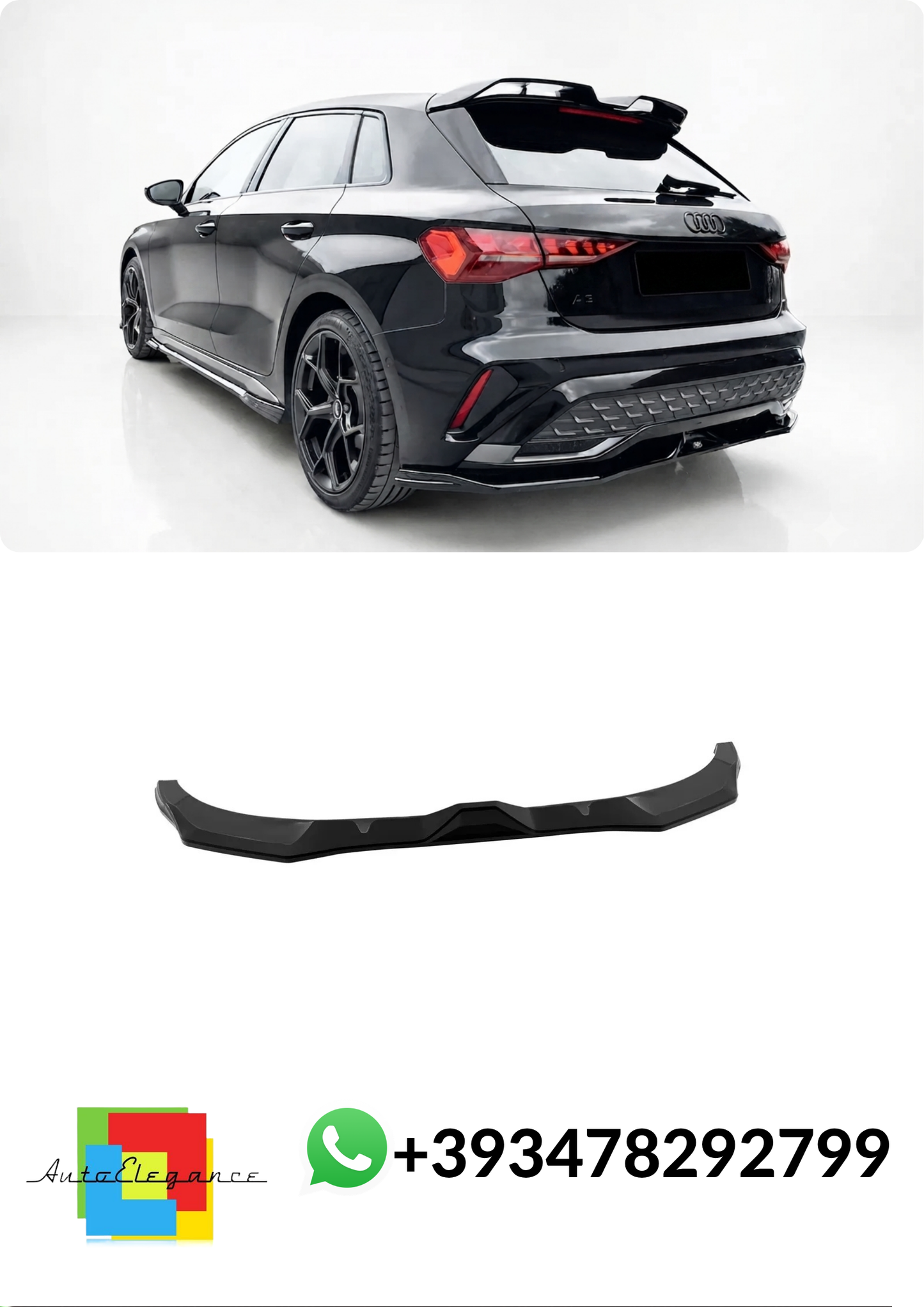💕Splitter POSTERIORE Audi A3 S-Line 8Y Facelift Sportback Nero LUCIDO💕