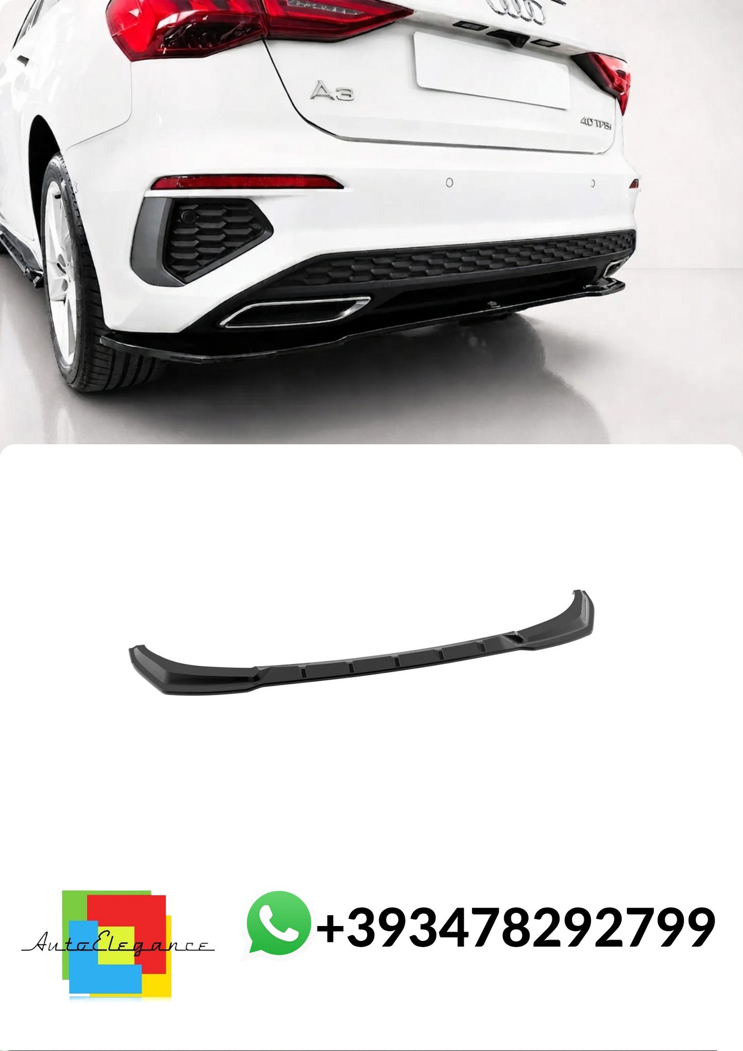 💕Splitter POSTERIORE Audi A3 S-Line 8Y Sportback Nero LUCIDO💕