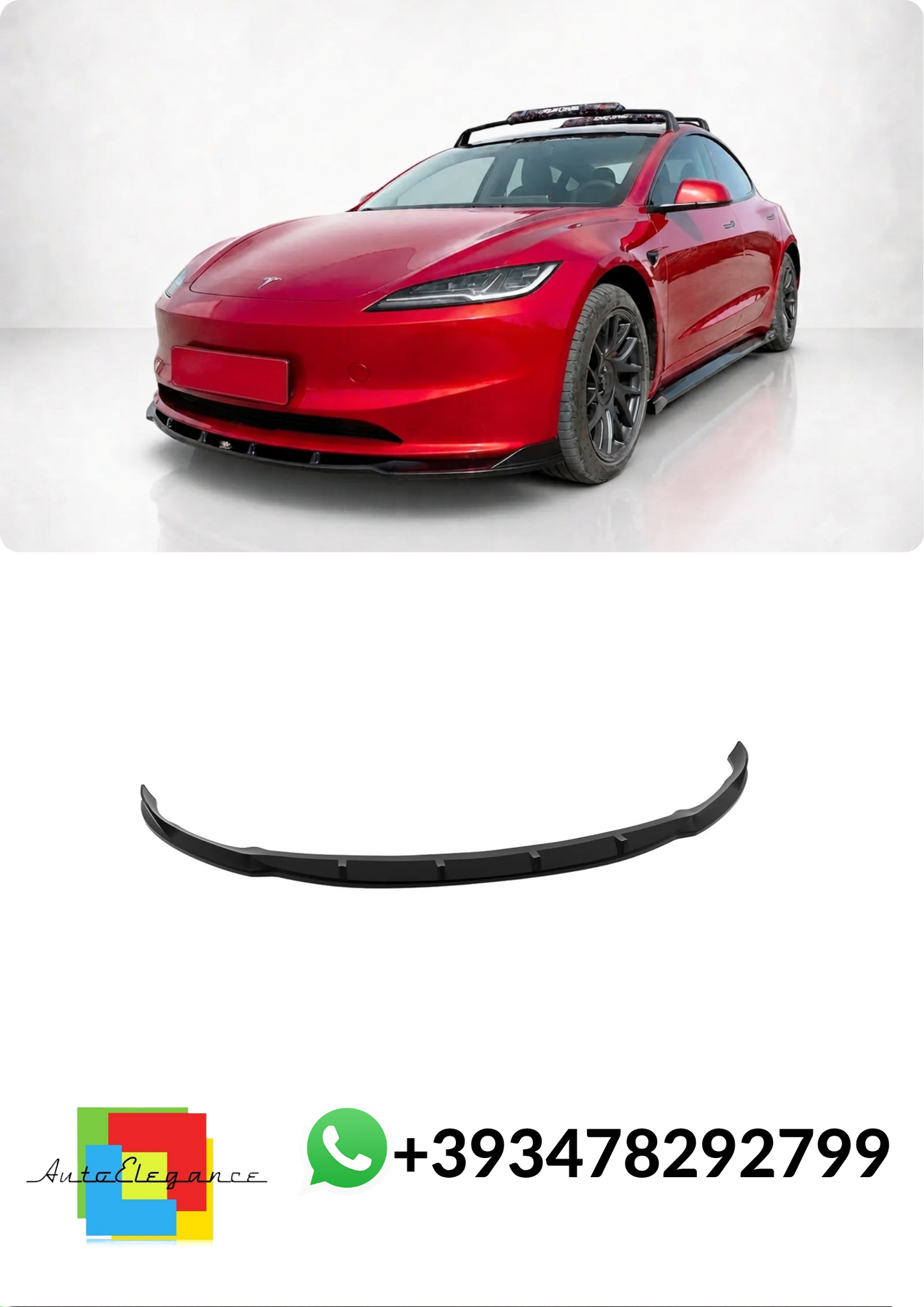 💕Splitter ANTERIORE Tesla Model 3 Mk1 Project Highland Facelift Nero LUCIDO💕