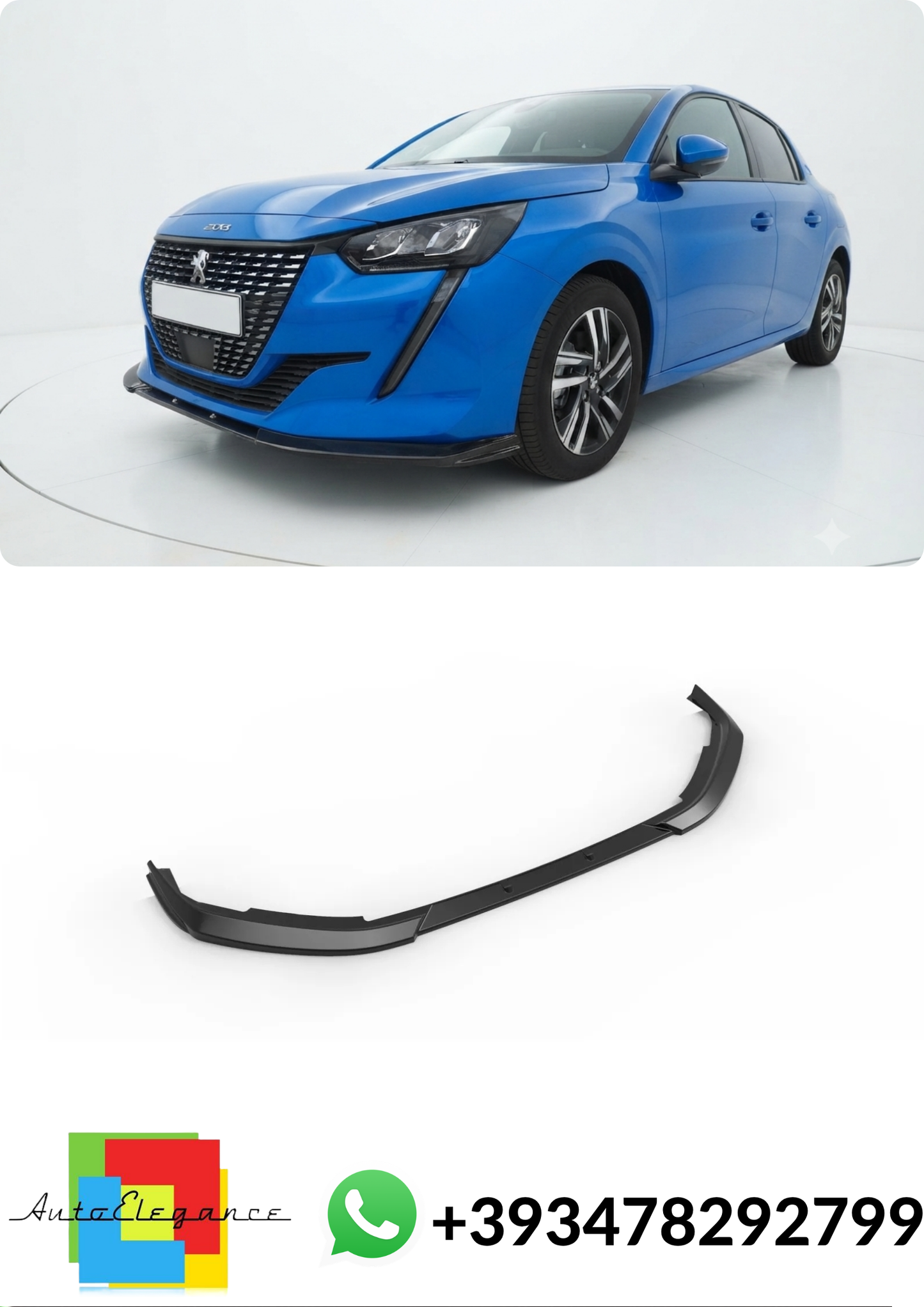💕Splitter ANTERIORE V.1 Peugeot 208 Mk2 Nero Lucido💕
