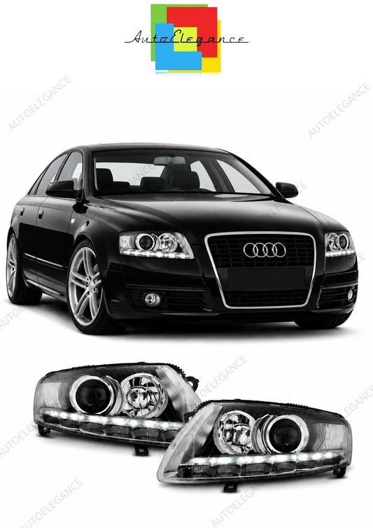 💕 Fari Anteriori Adatto per Audi A6 C6 2004-2008 Xenon True DRL Cromato 💕