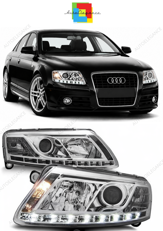 💕 Fari Anteriori Adatto per Audi A6 C6 2004-2008 Xenon True DRL Cromato 💕