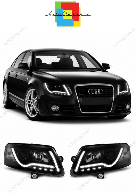 💕 Fari Anteriori Adatto per Audi A6 C6 2004-2008 Tube Light Nero 💕