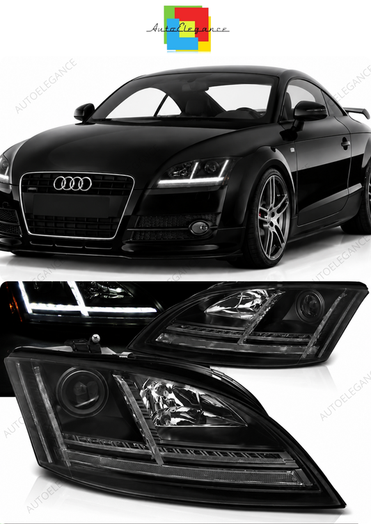 💕 Fari Anteriori Adatto per Audi TT 8J 2006-2010 LED Seq Nero 💕