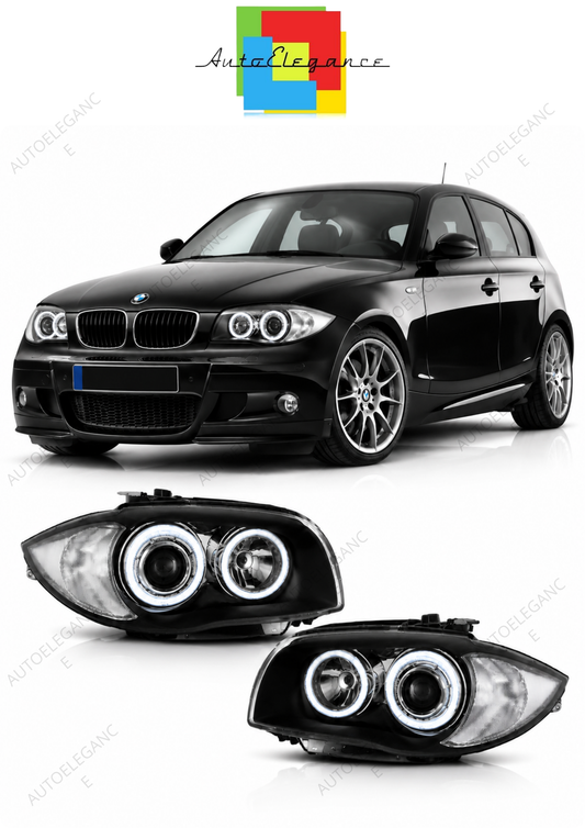 💕 Fari Anteriori Adatto per BMW Serie 1 E87 E81 Angel Eyes Nero 04-11 💕