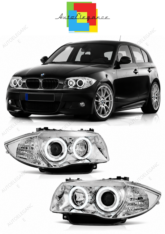 💕 Fari Anteriori Adatto per BMW Serie 1 E87 E81 Angel Eyes Cromato 💕