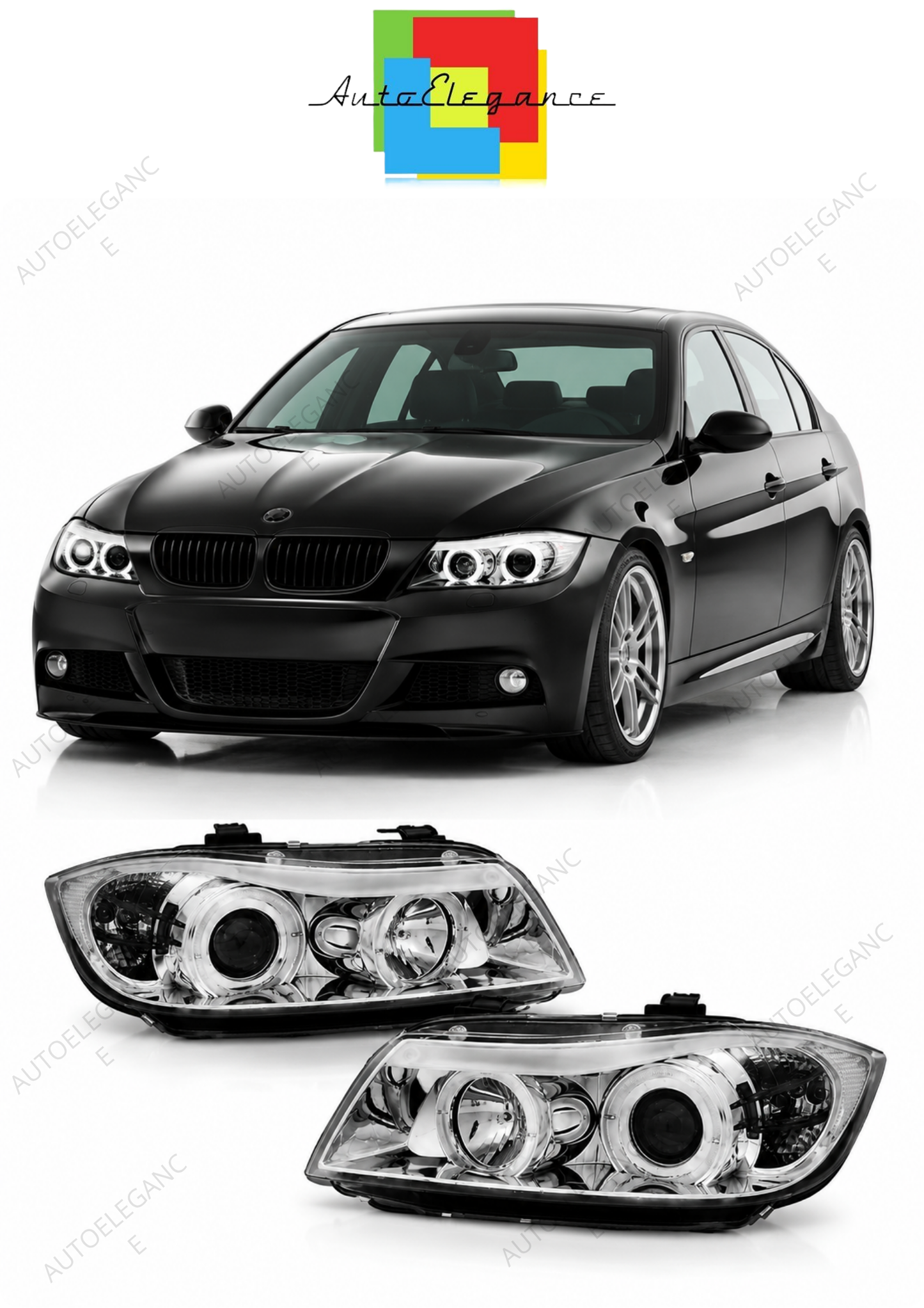 💕 Fari Anteriori Adatto per BMW E90 E91 05-08 Angel Eyes Cromati 💕