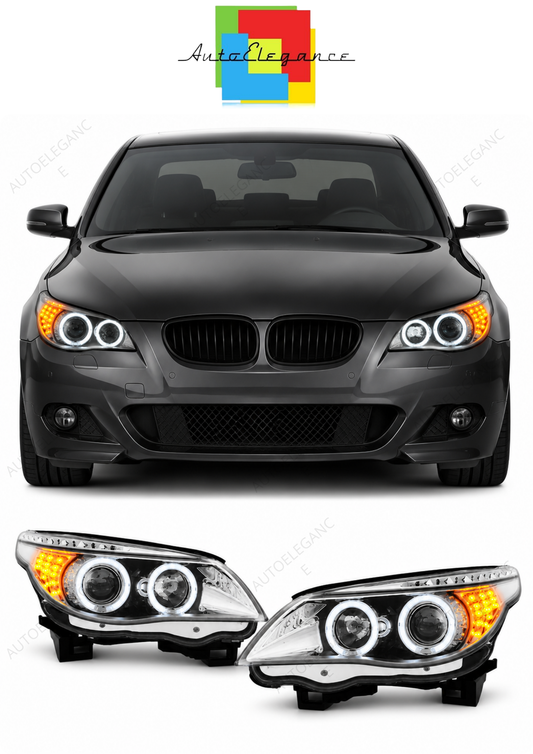 💕 Fari Anteriori Adatto per BMW E60 E61 03-07 Angel Eyes LED Cromati 💕