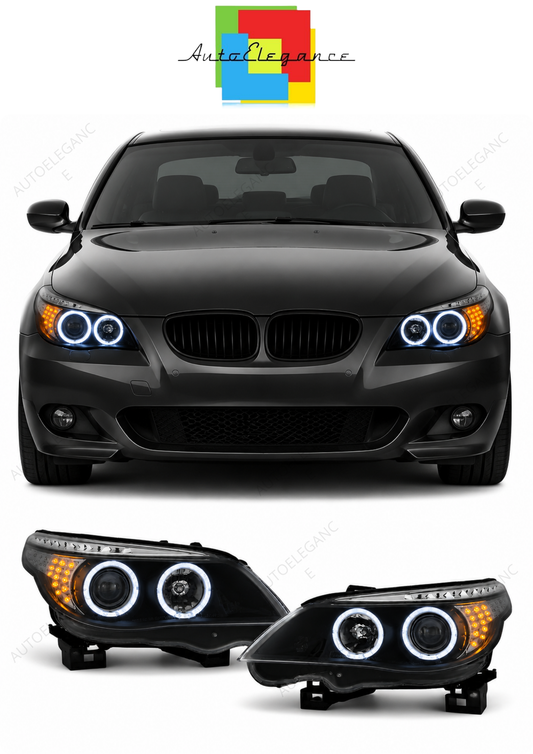 💕 Fari Anteriori Adatto per BMW E60 E61 03-07 Angel Eyes LED Neri 💕