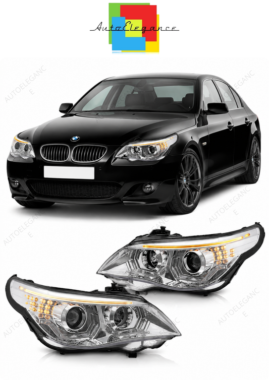 💕 Fari Anteriori Adatto per BMW E60 E61 03-07 LED 3D Cromati 💕