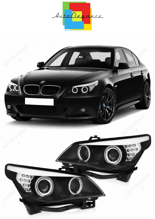💕 Fari Anteriori Adatto per BMW E60 E61 03-04 Xenon CCFL Angel Eyes Neri 💕