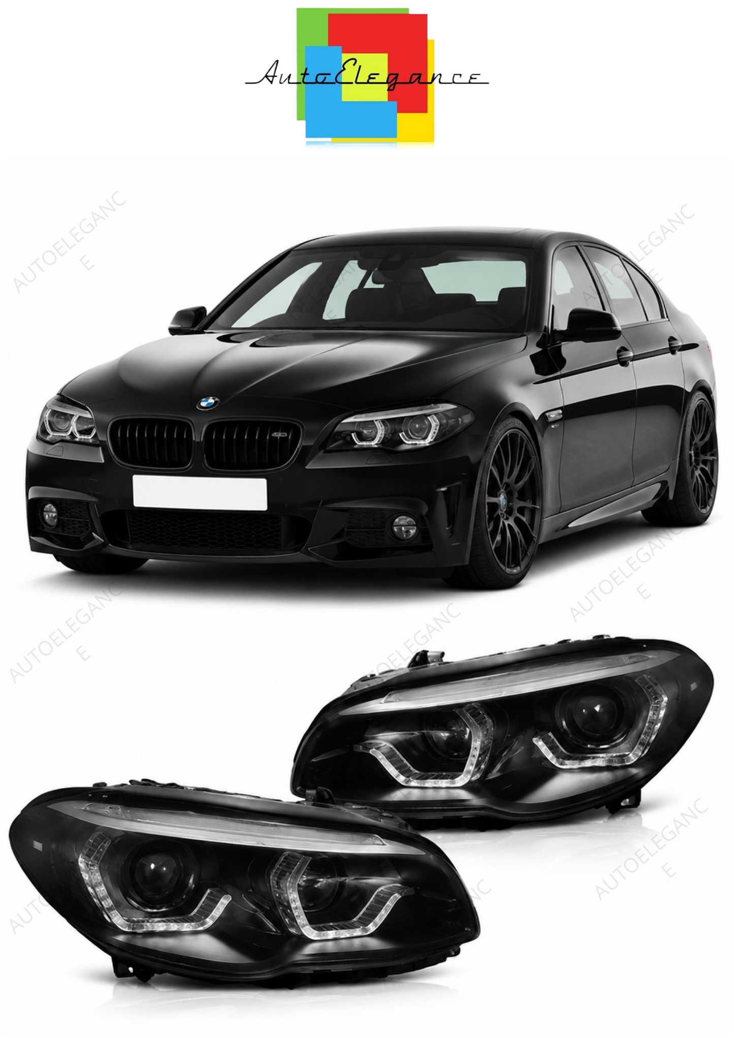 💕 Fari Anteriori Adatto per BMW F10 F11 LCI 13-16 Xenon DRL Angel Eyes Neri 💕